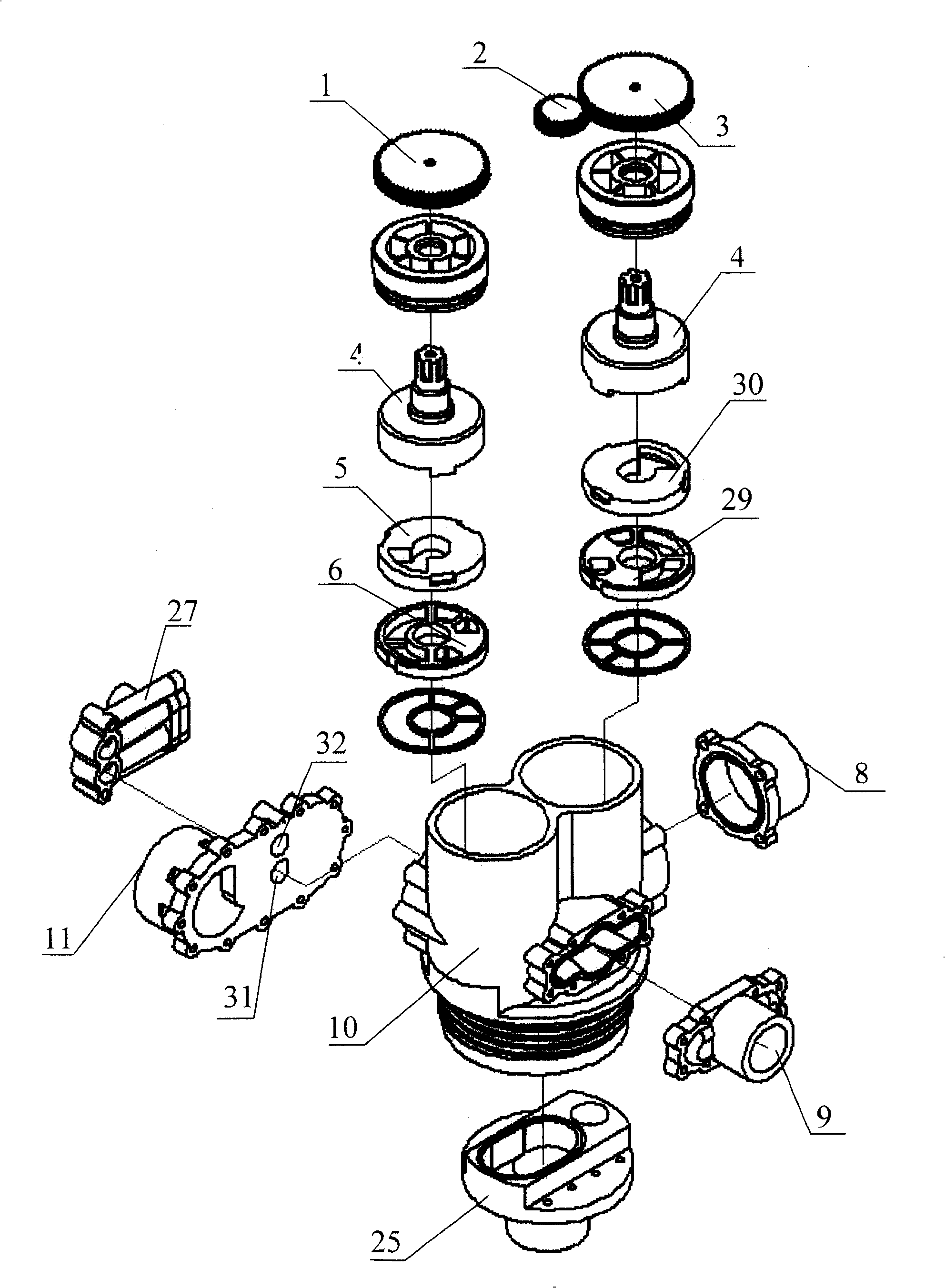 Multipath control valve used in soft water treating equipment