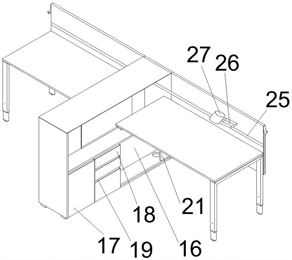 Double-person office table with double-side middle office cabinet