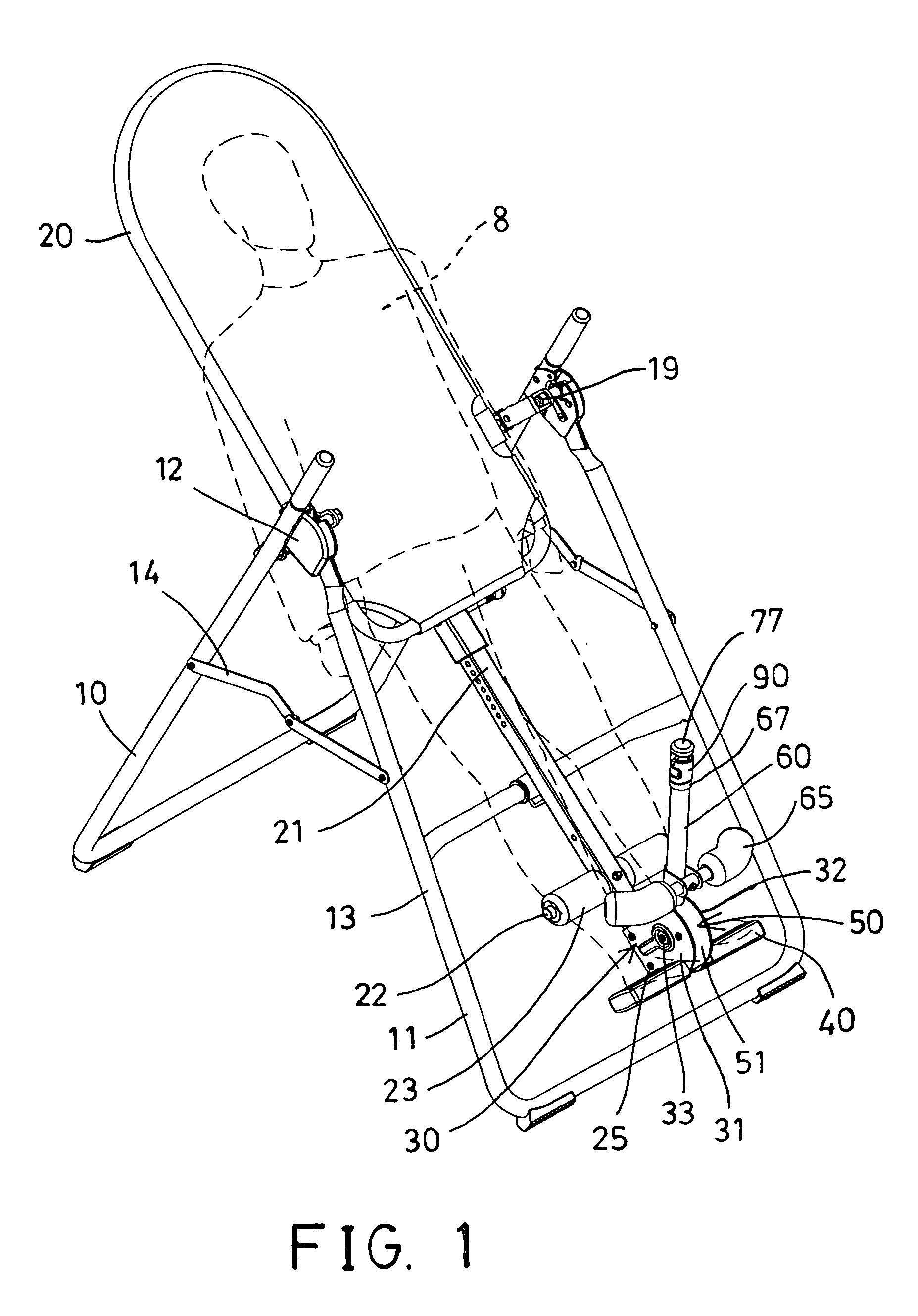 Tilting inversion exerciser having safety foot retaining device