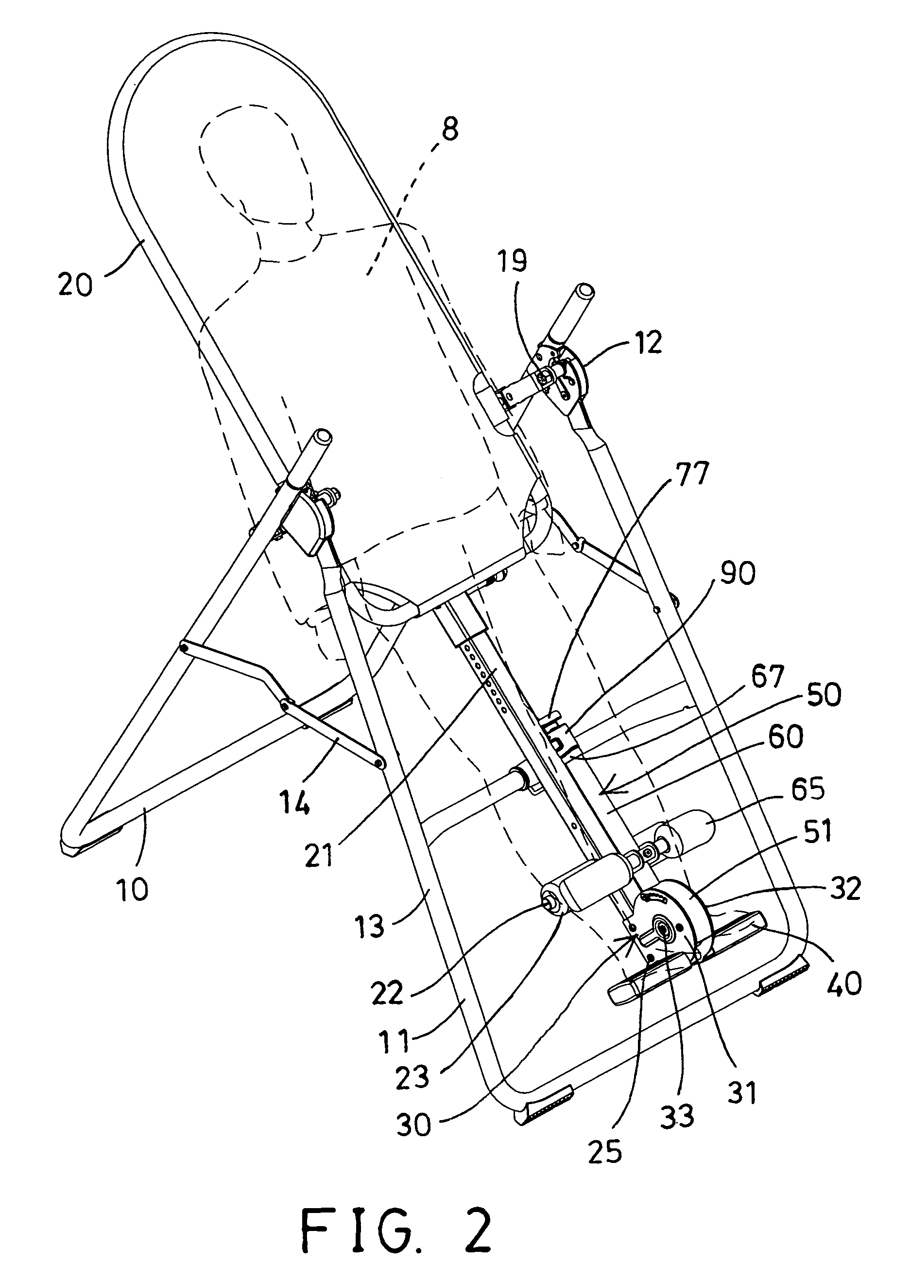 Tilting inversion exerciser having safety foot retaining device