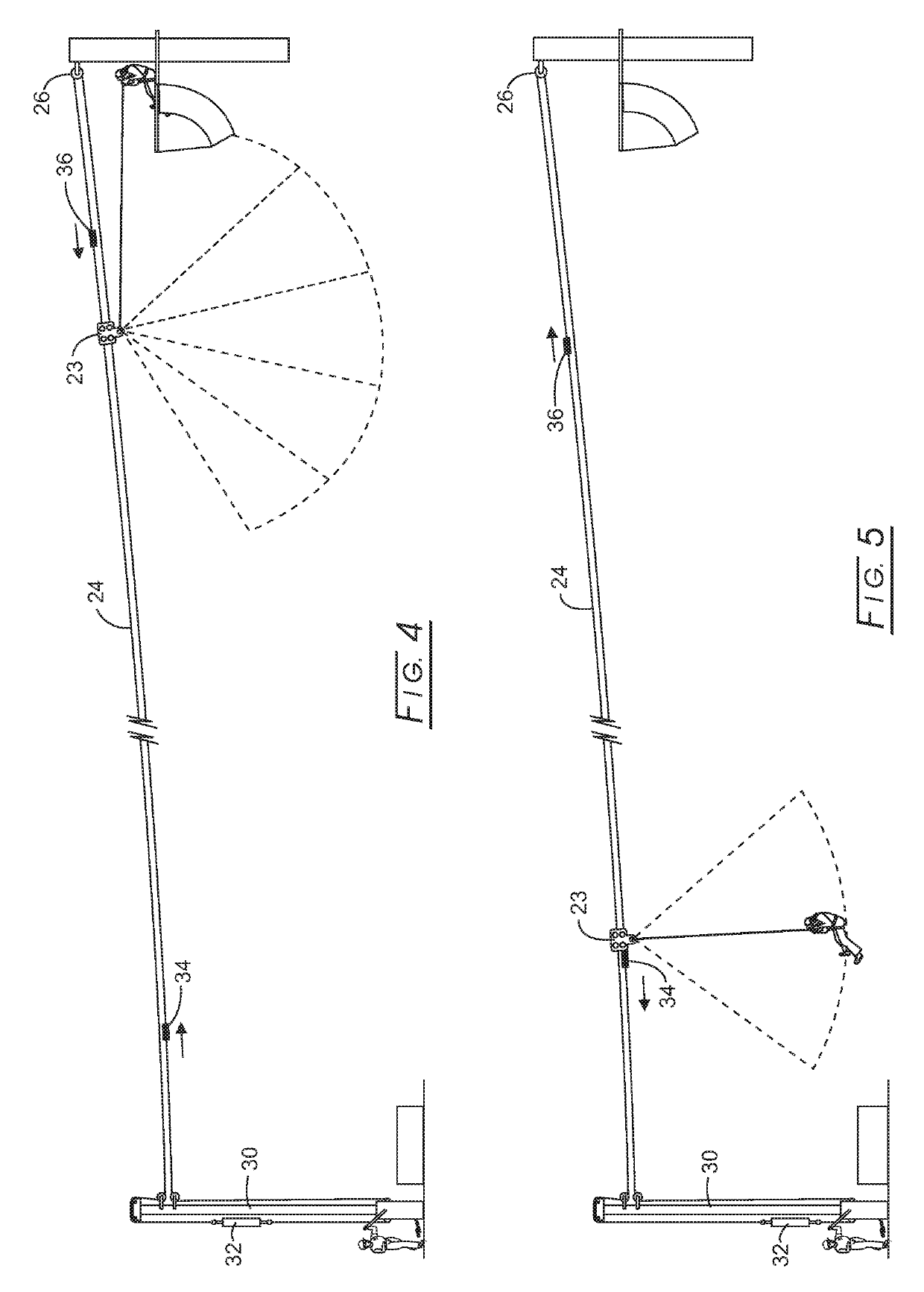 High angle tethered slide with freefall drop and variable radius swing