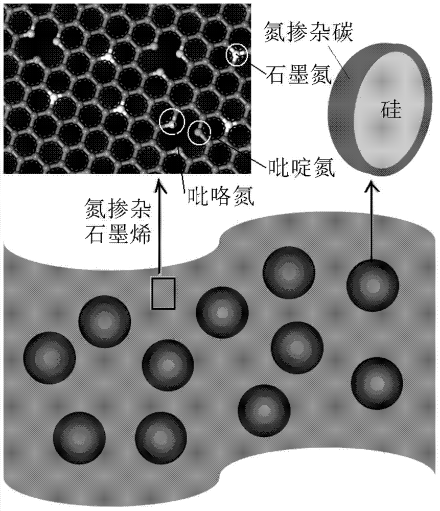 Silicon-nitrogen doped carbon-nitrogen doped graphene composite material, and preparation method and application thereof