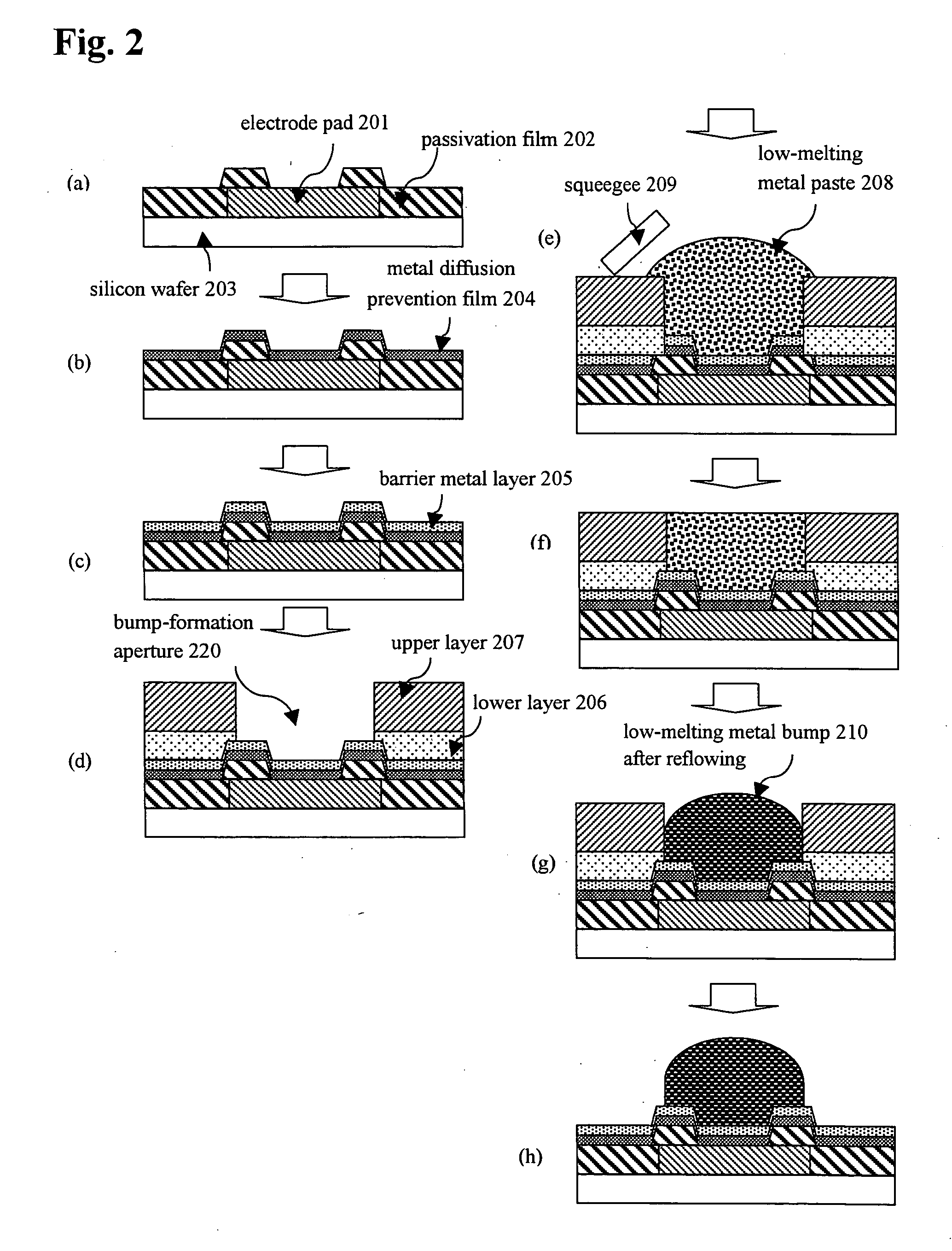 Method for forming bump on electrode pad with use of double-layered film