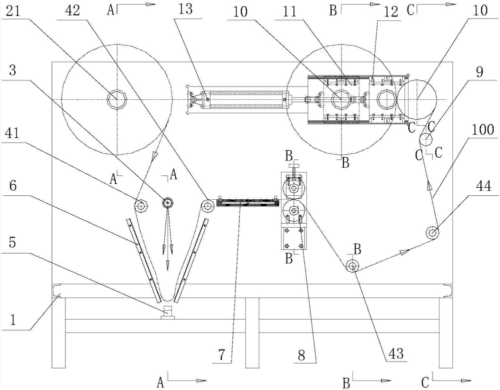 A rewinding device after web cutting