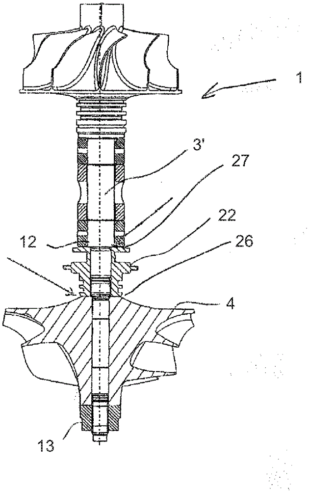 Rotor for a turbocharger device, turbocharger device having a rotor, and shaft for a rotor of said type
