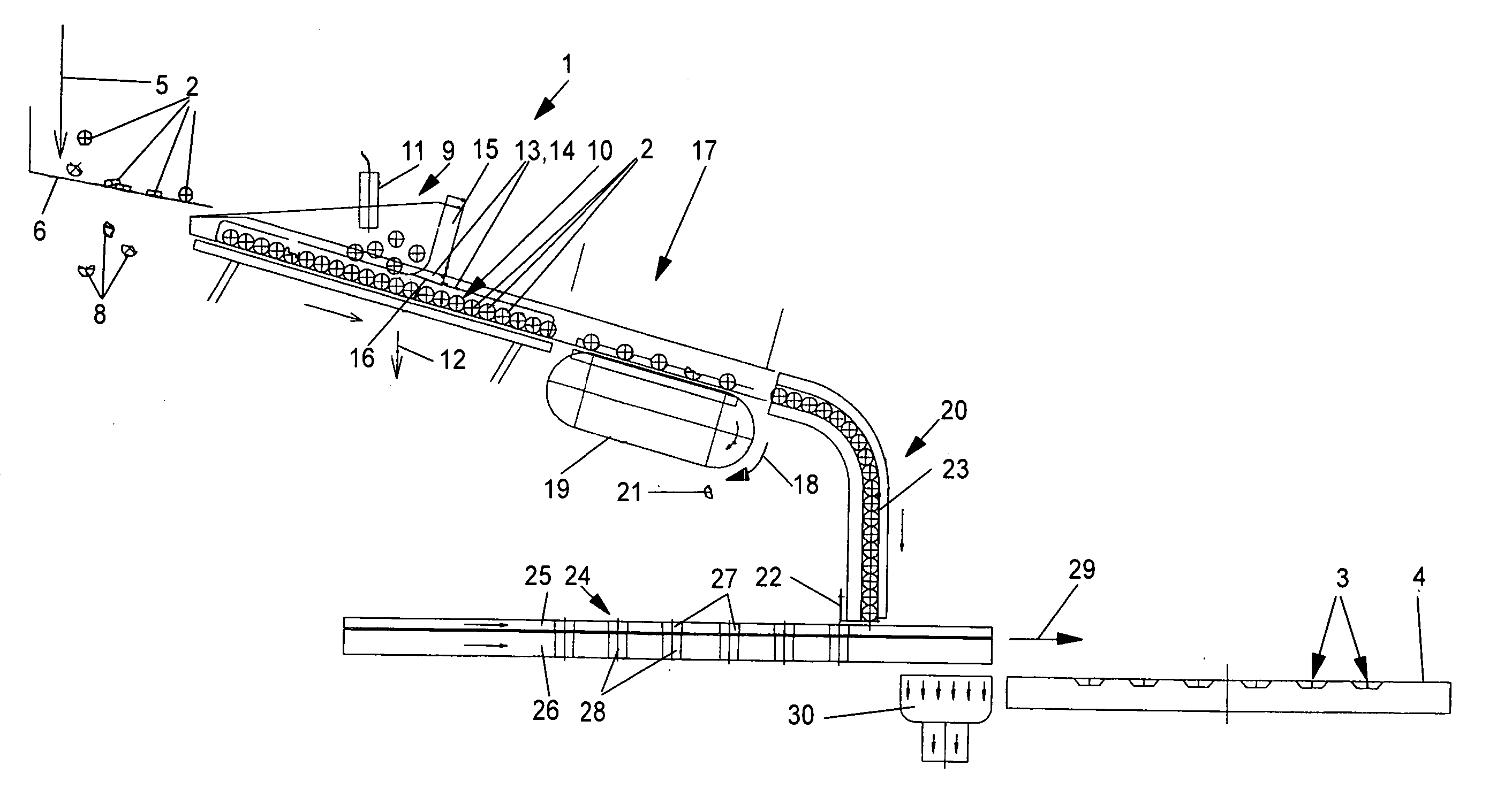 Method and apparatus for placing tablets into pockets of thermoformed bottom foil