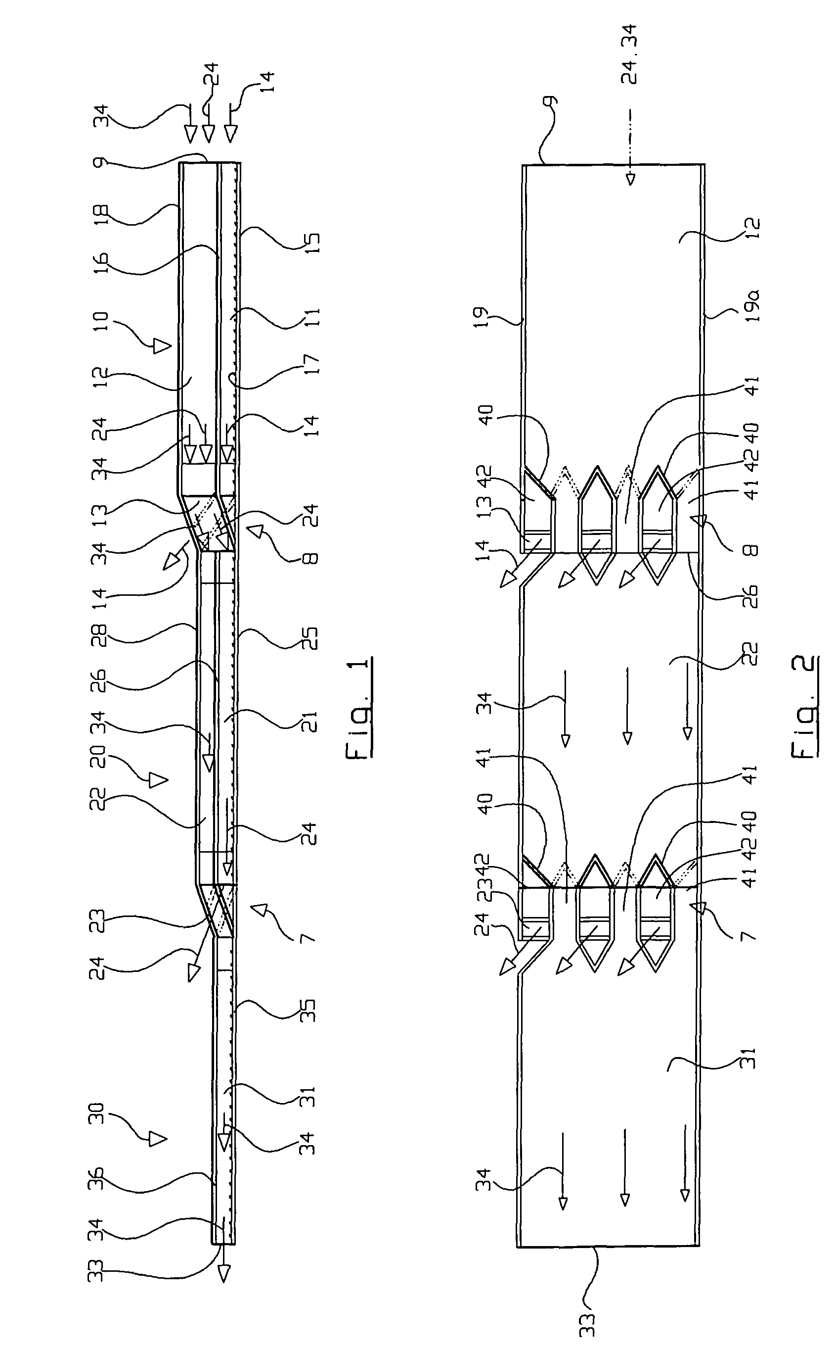 Multistage heat exchanging duct comprising a parallel conduit