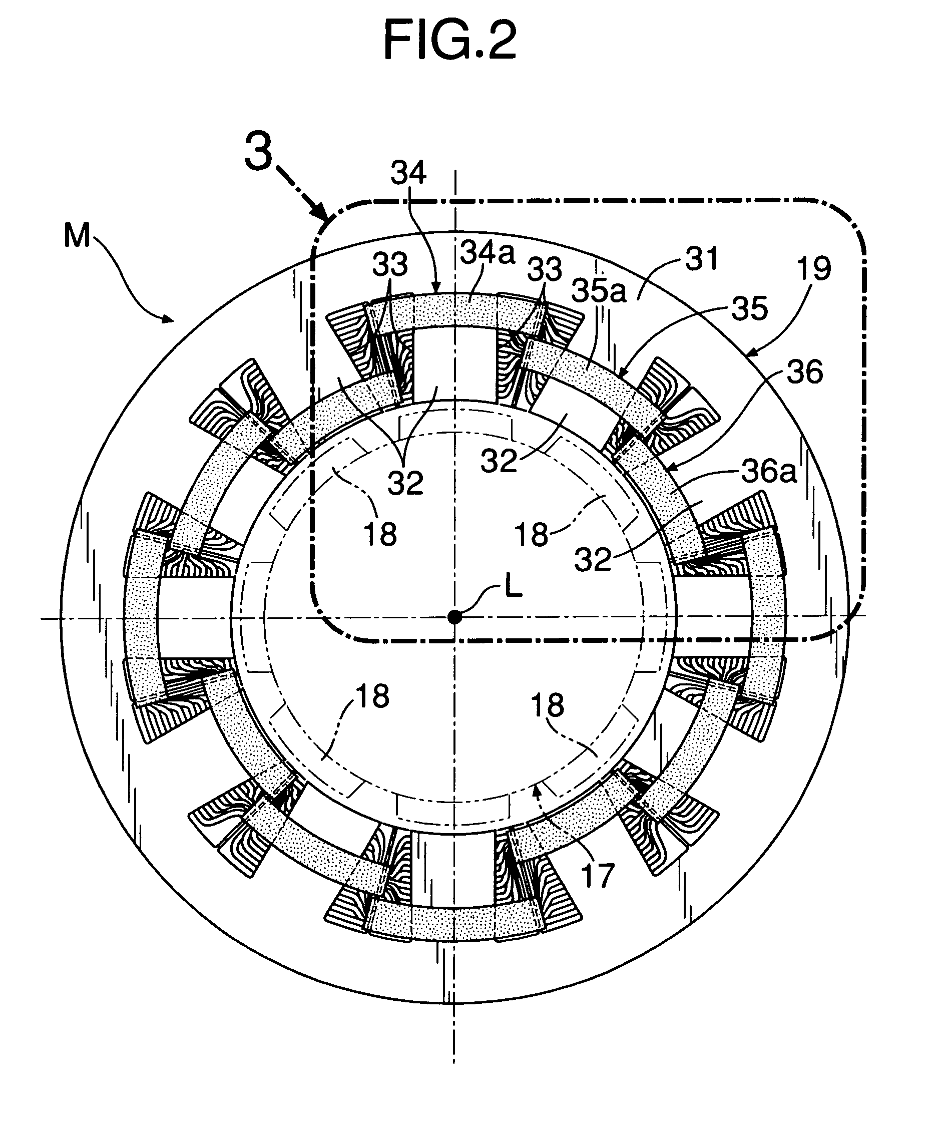 Motor stator core with skewed slots and production process therefor