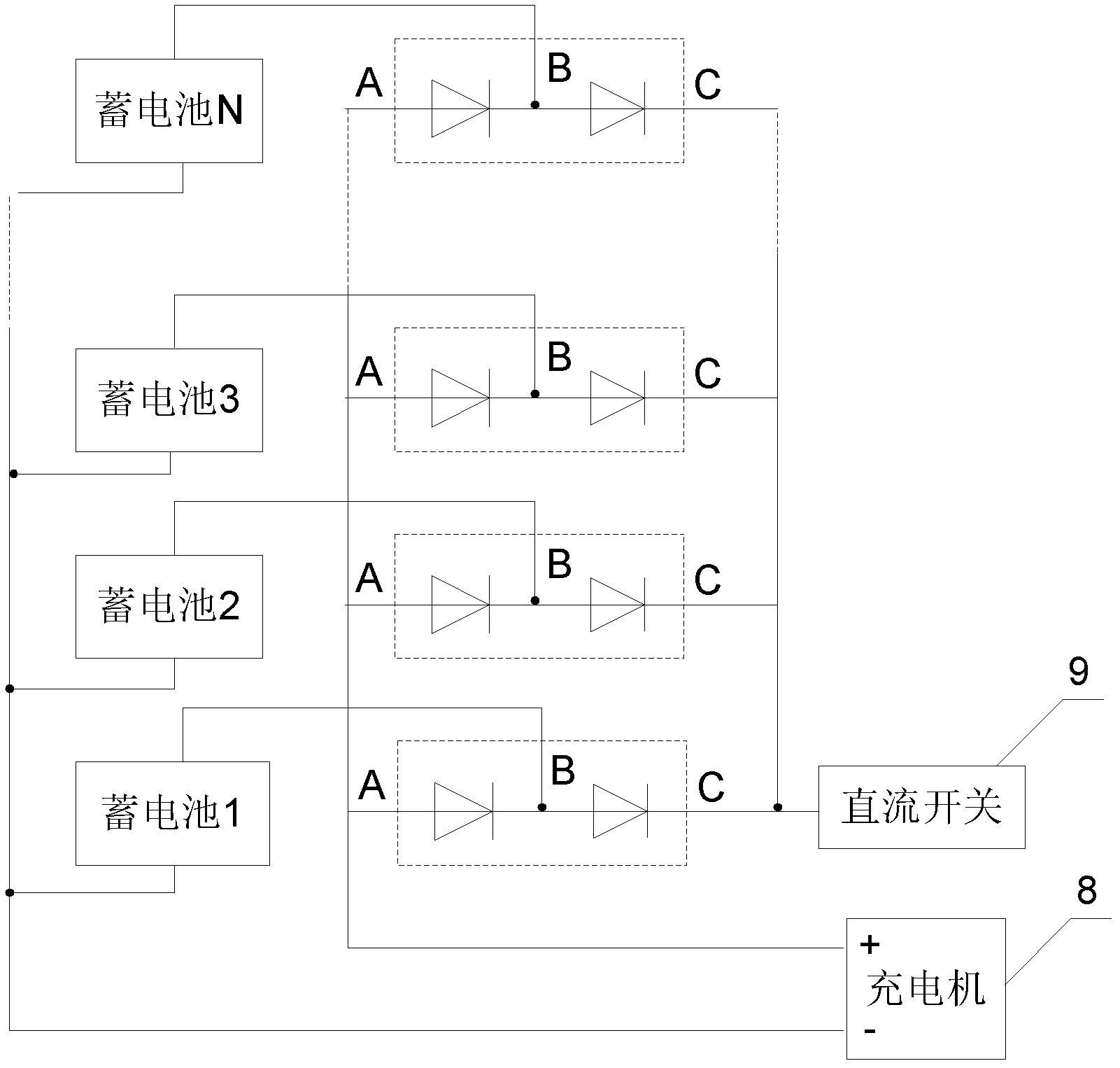 Battery control circuit for double-electrical-energy locomotive