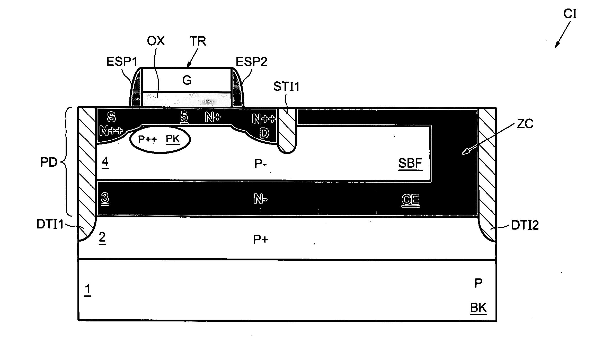 Integrated photodiode of the floating substrate type