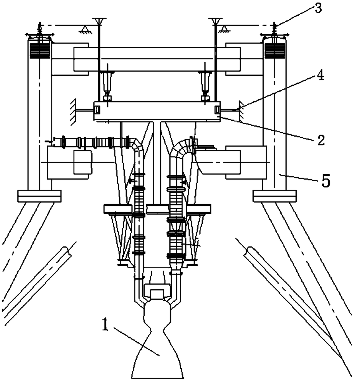 Elastic restraint element for rocket engine thrust measurement