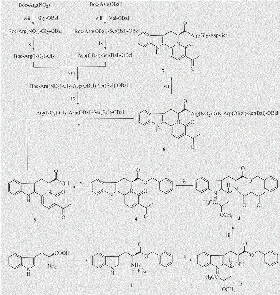 RGDS modified indoloquinolizine, preparation therefor, nanostructure, activity and application thereof