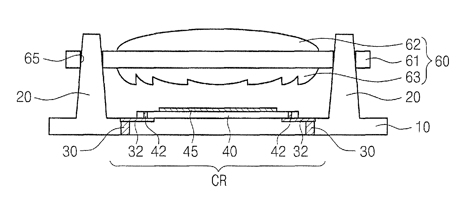 Camera module having lower connection portions defining a chip region and engaging upper connection portions of a lens structure and method of fabricating the same