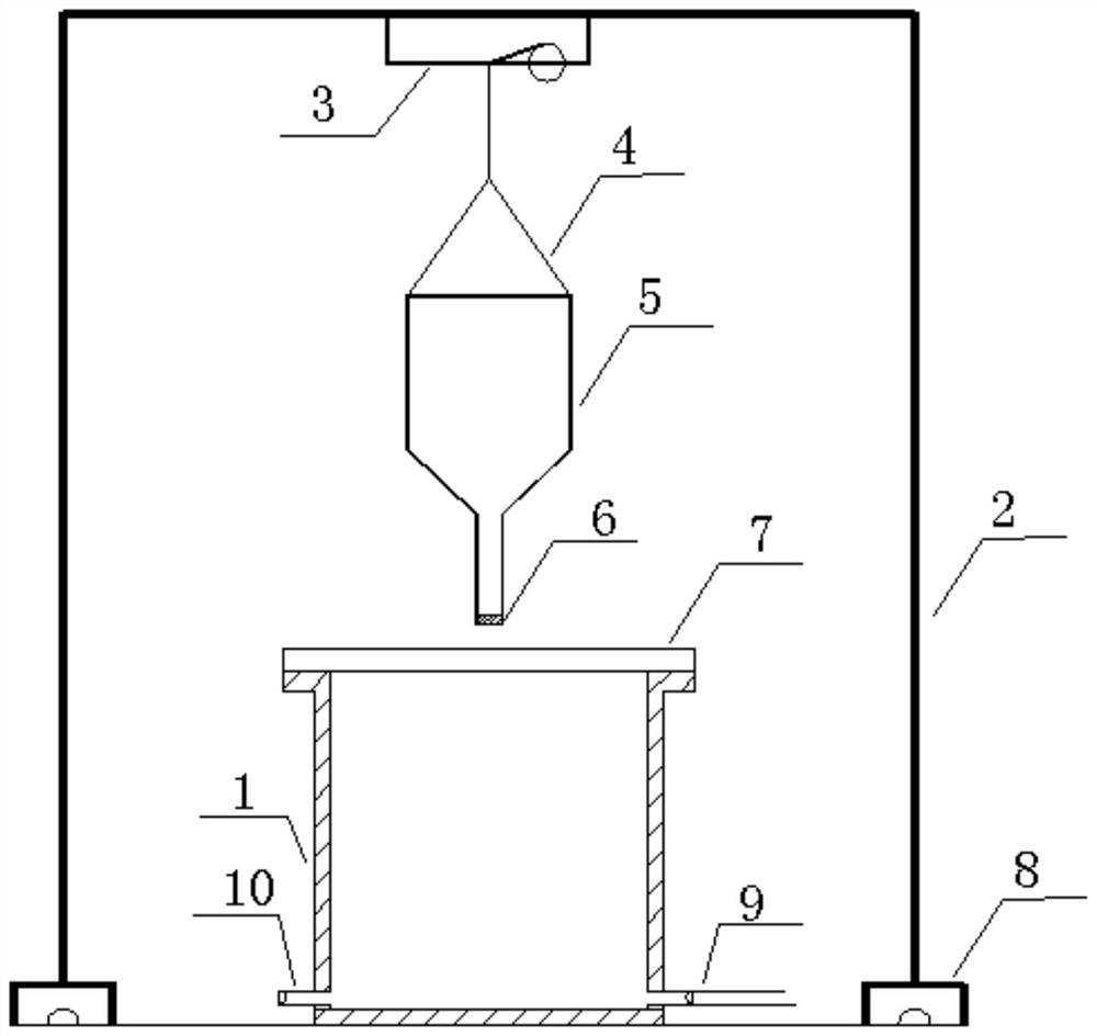 No-fill vibro-shock test device and test method for simulating in-situ stress state sandy soil