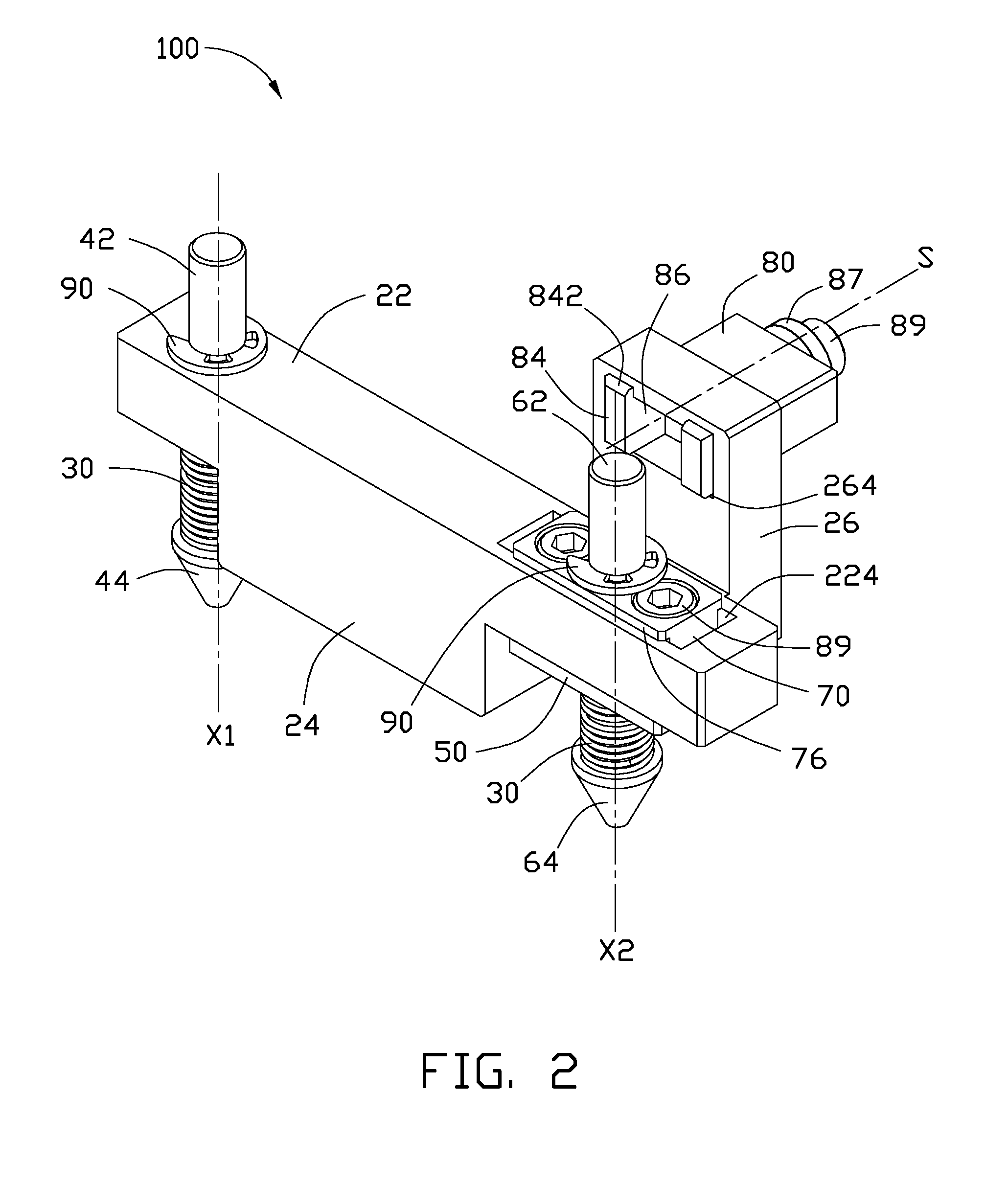 Test device for testing distance between centers of two through holes