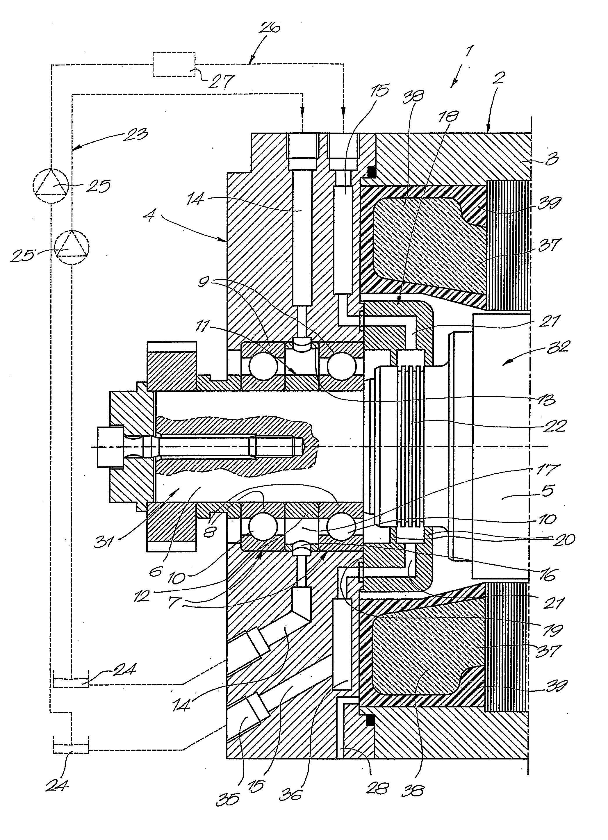 Machine with an improved bearing lubrication