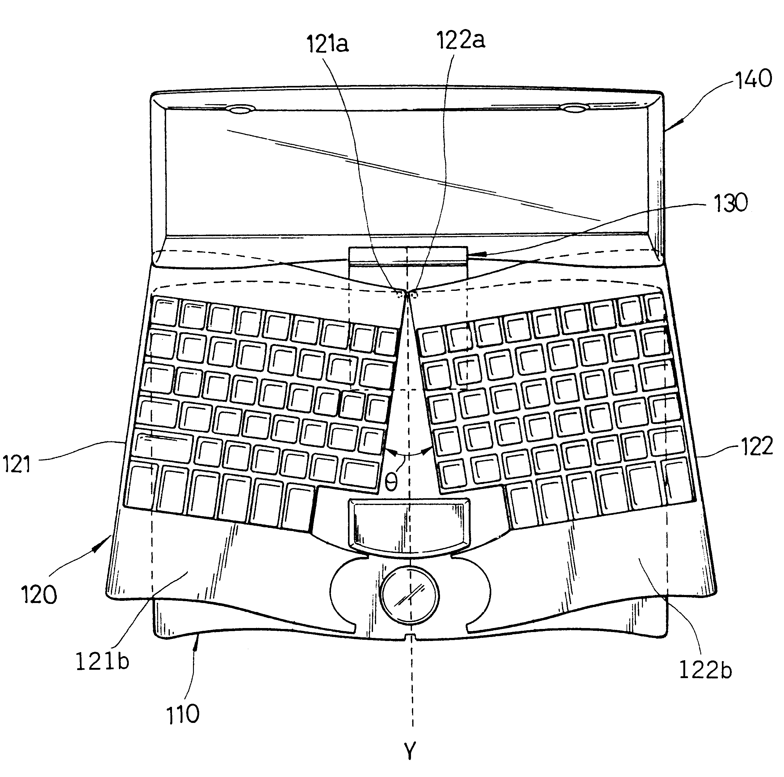 Portable computer system having ergonomic keyboard and detachable display unit