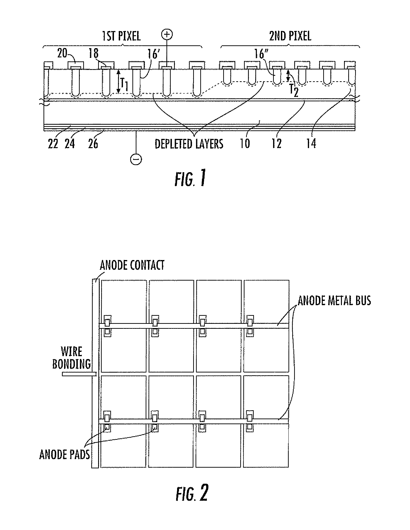 Multiplexed output two terminal photodiode array for imaging applications and related fabrication process