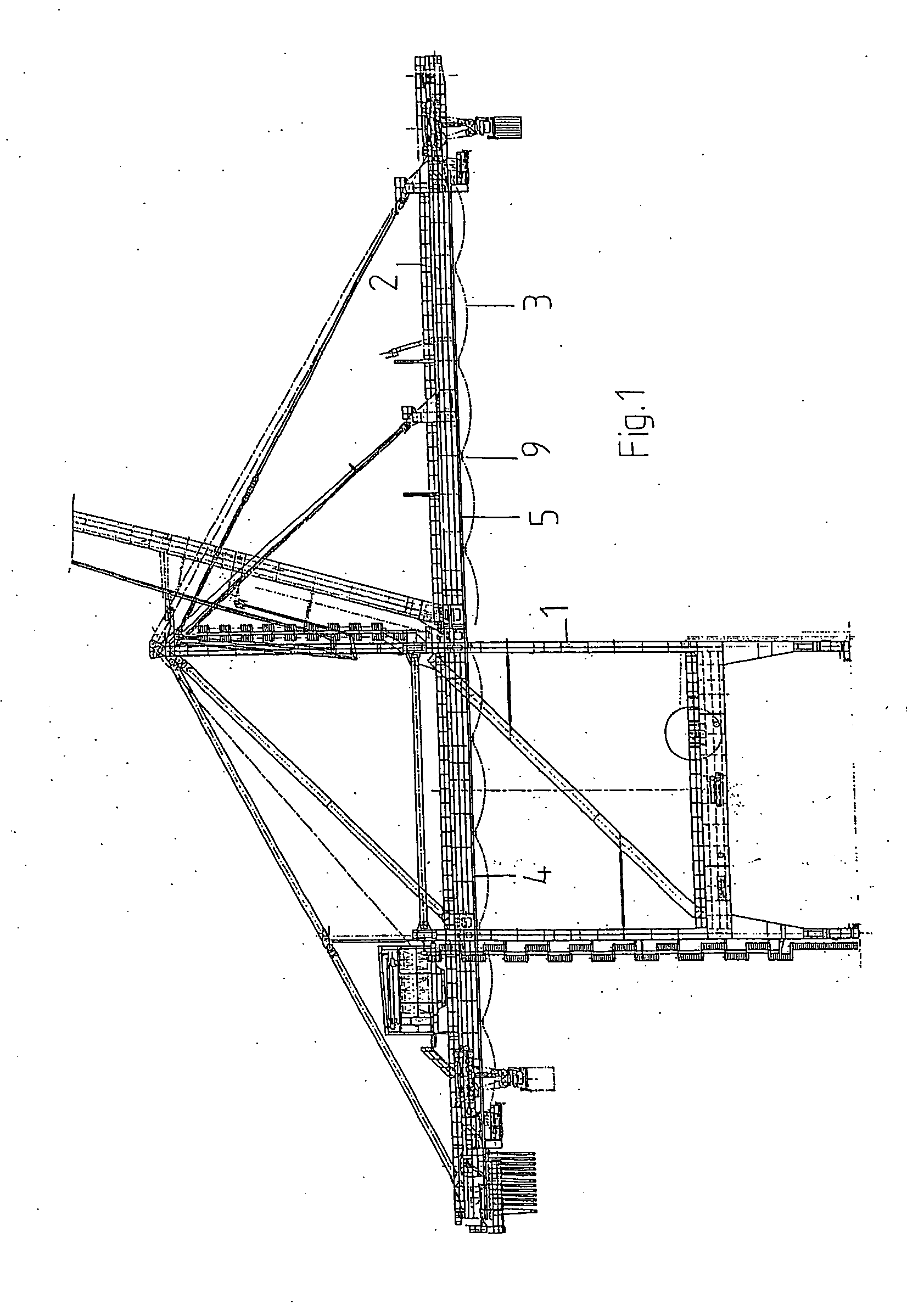 Crane with boom and running track for a cable carrier