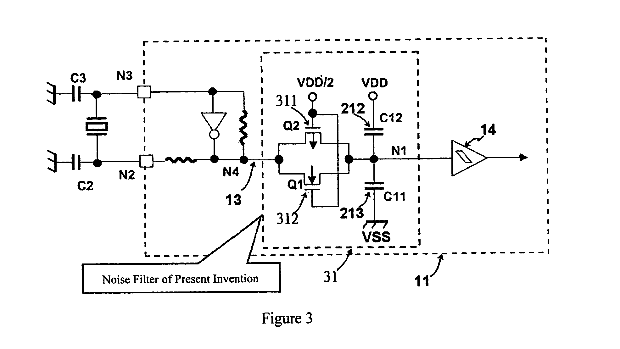 Noise filter for an integrated circuit