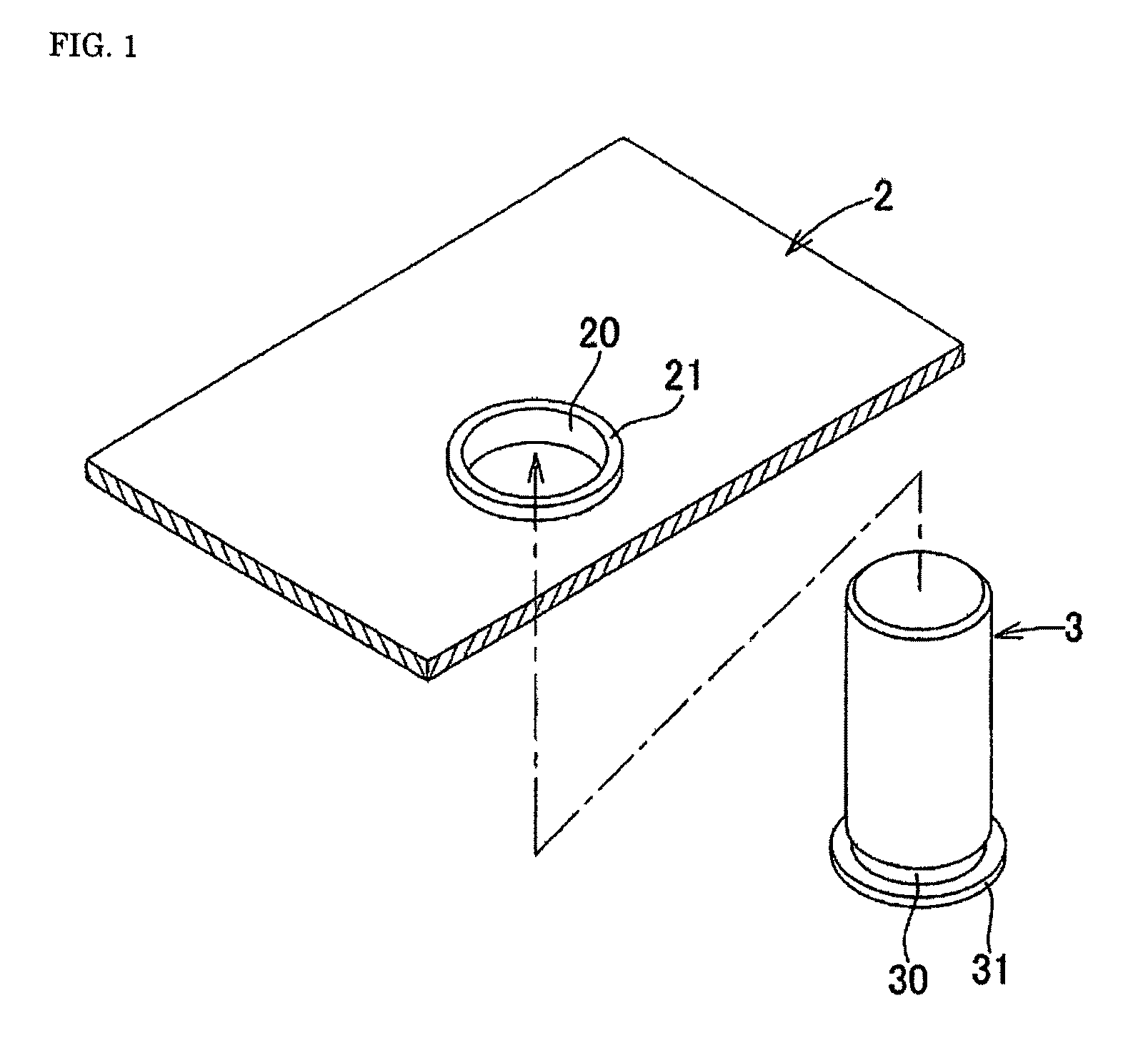 Caulked assembly of metal plate body with columnar body, caulked assembly of resin molded body with columnar body, and method for producing the same