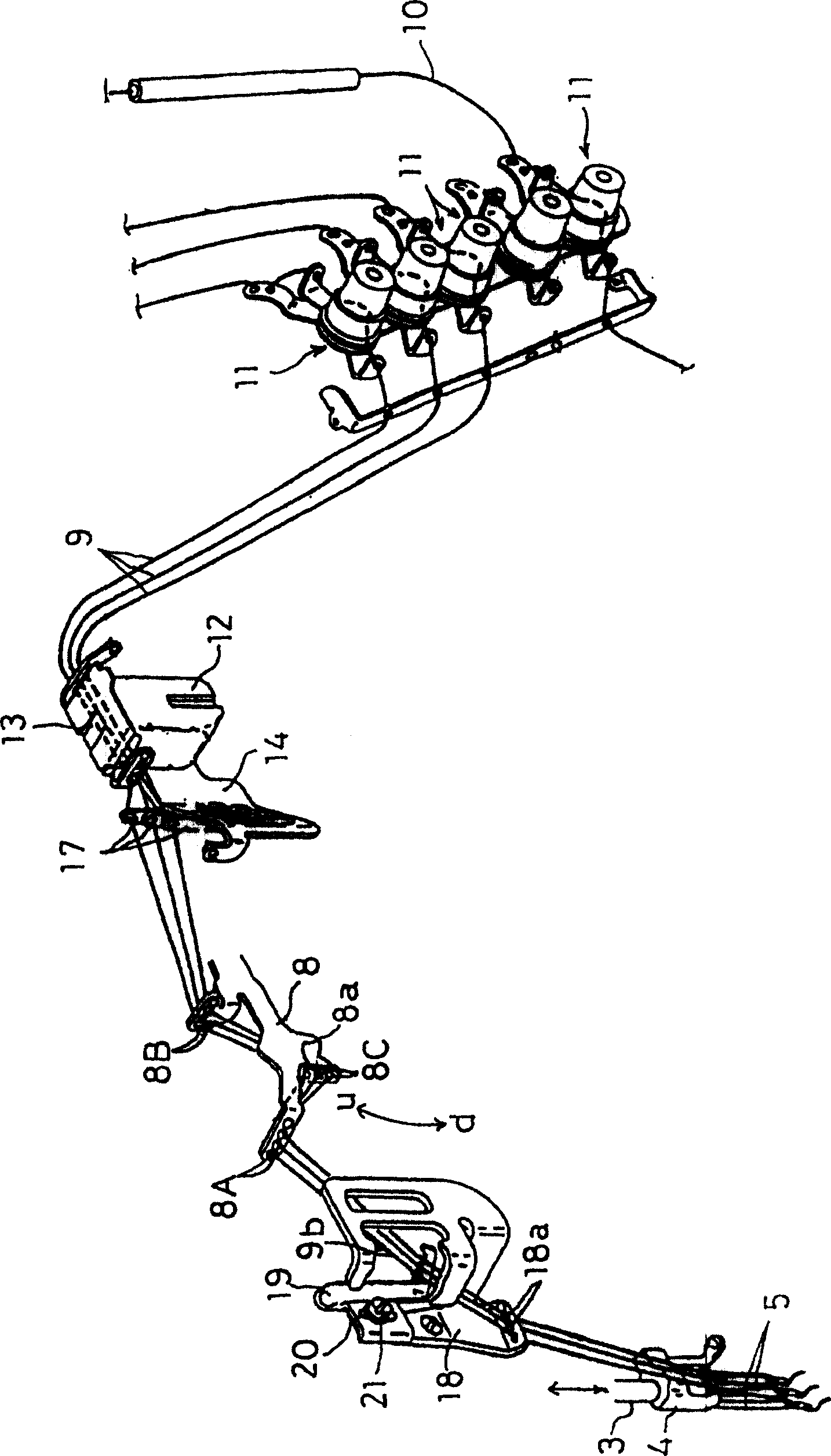 Needle-thread guiding out device of sewing machine