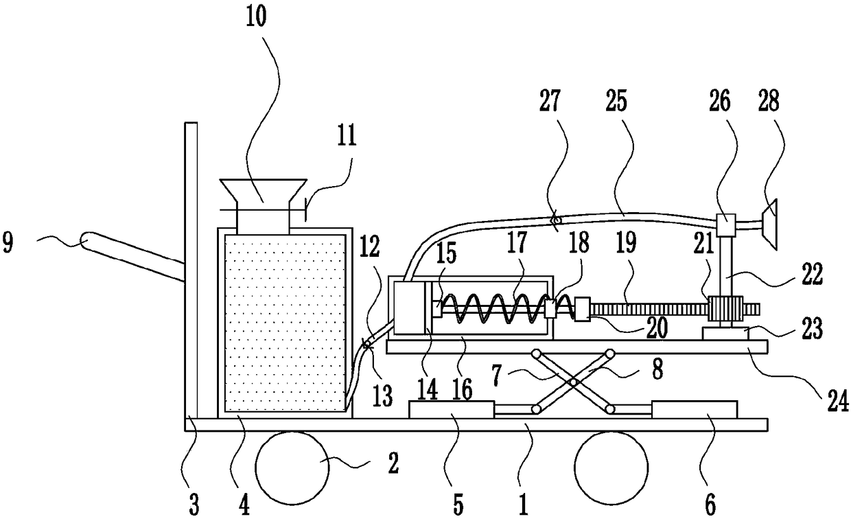 Liquid nitrogen fertilizer spraying device for pasture grass in animal husbandry