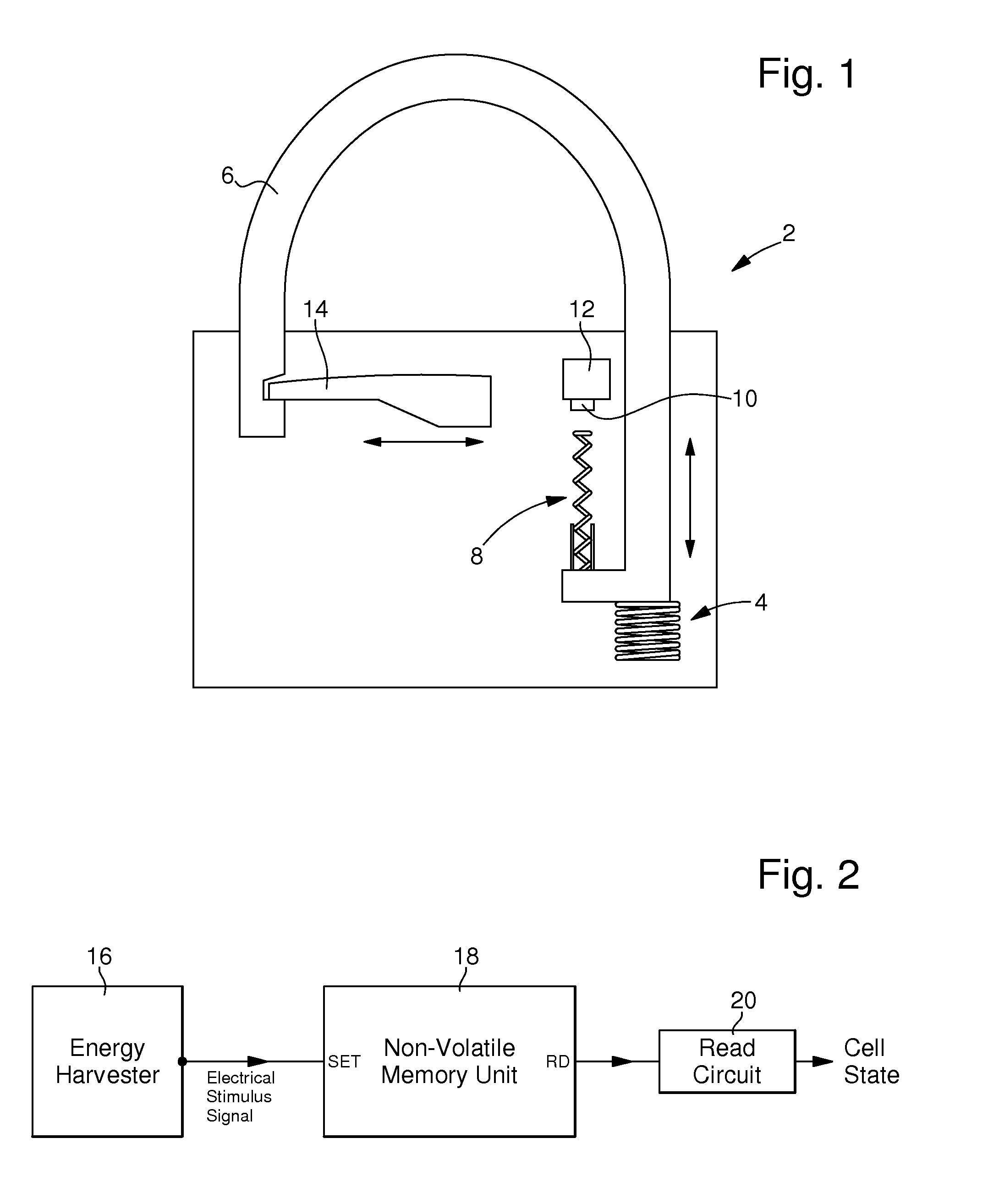 Self-powered detection device with a non-volatile memory