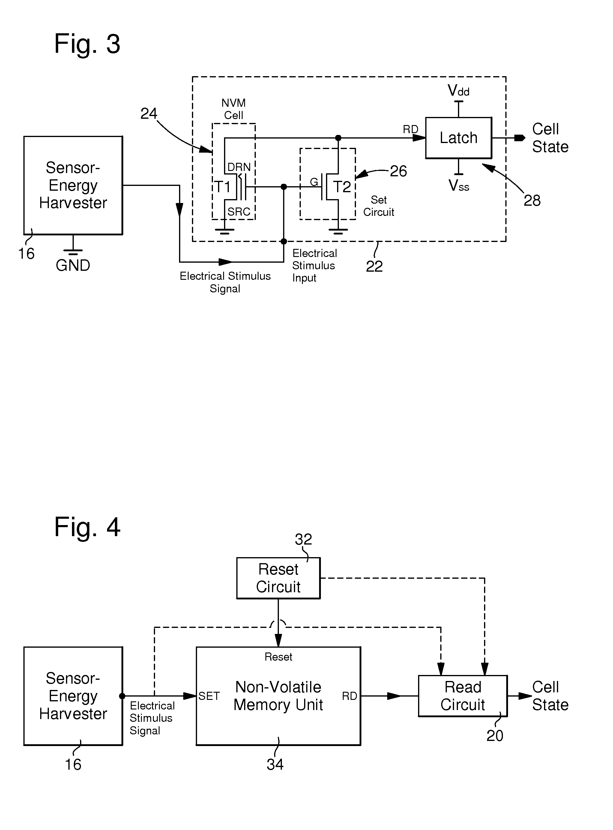 Self-powered detection device with a non-volatile memory
