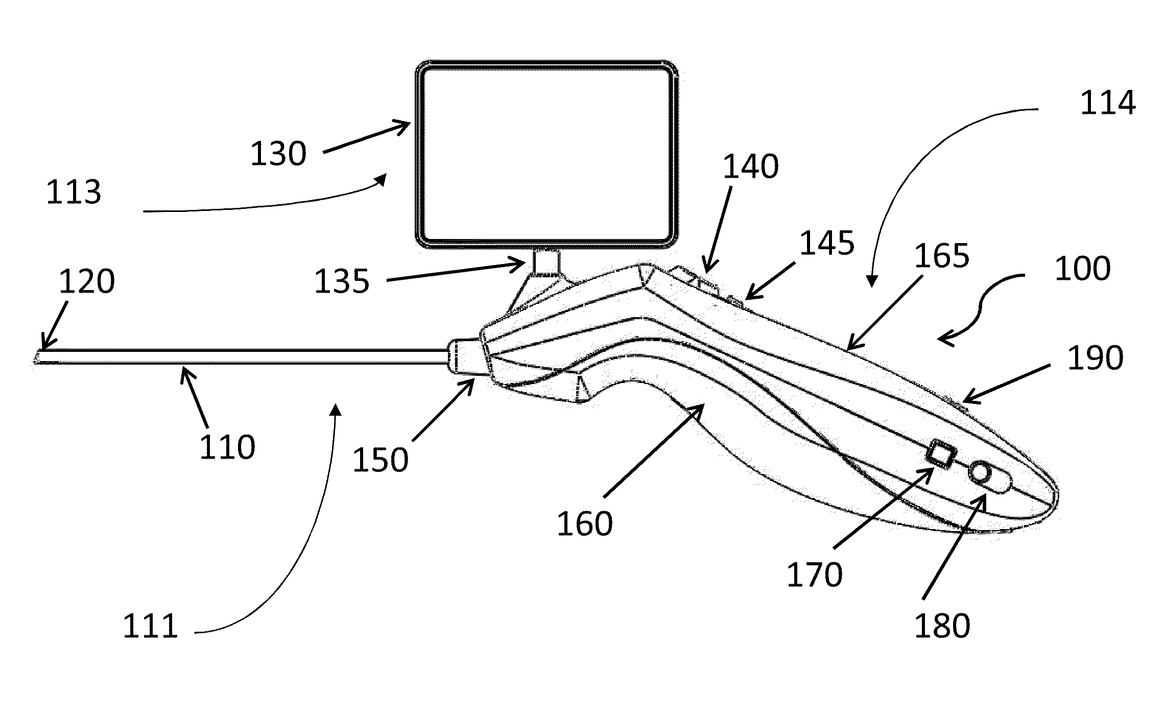 Hand-held minimally dimensioned diagnostic device having integrated distal end visualization