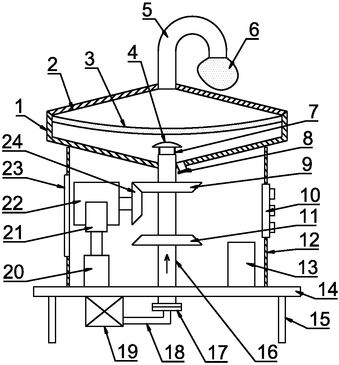 Nut drying and dust removing device