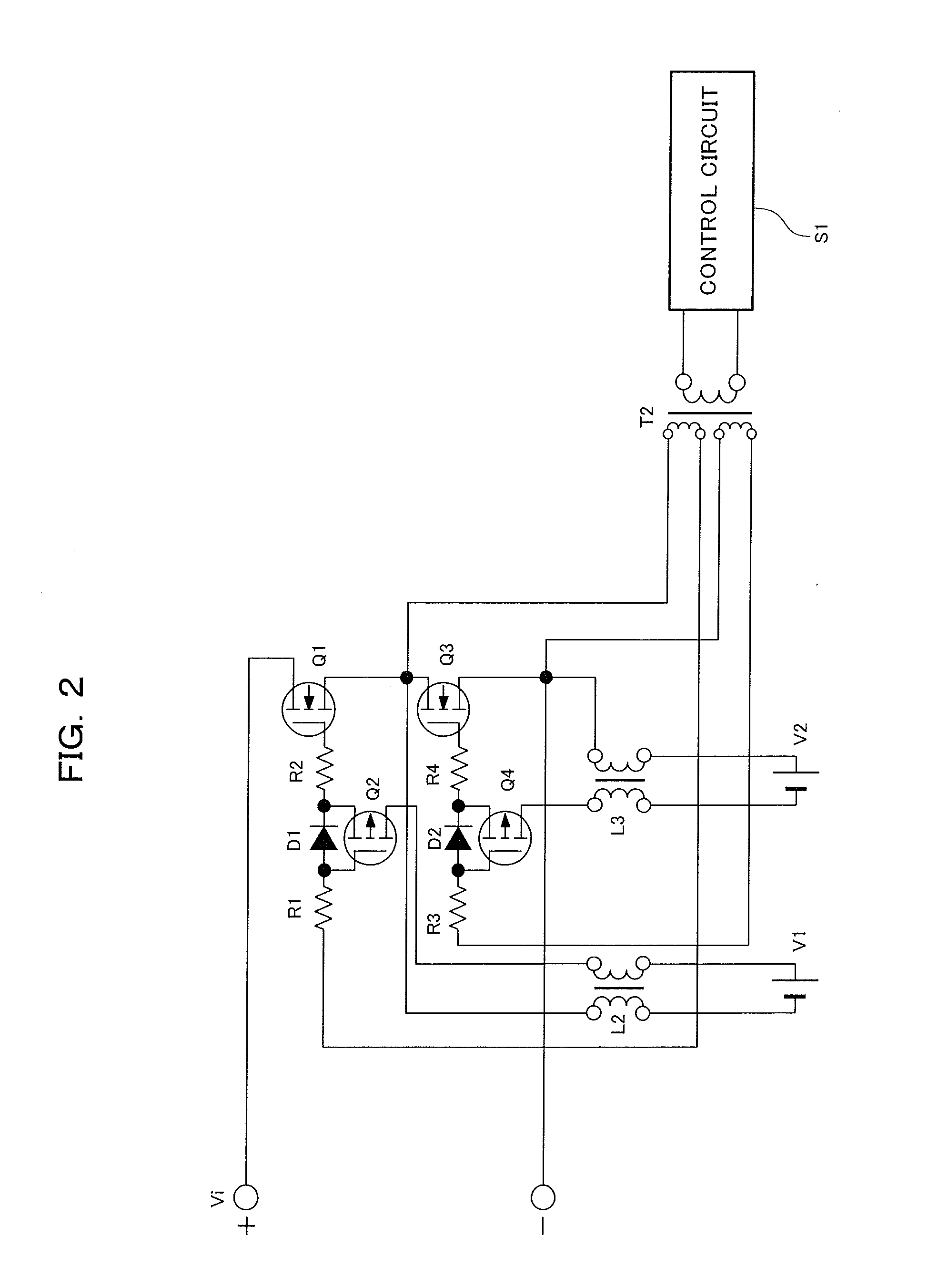 Switching power supply with plural resonant converters and variable frequency