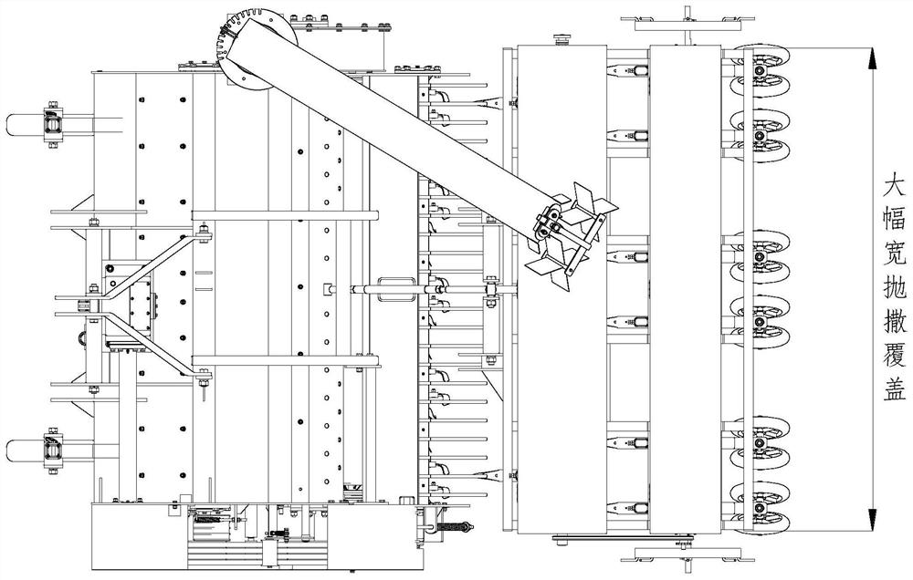 A shunt-guided uniform throwing device that realizes large-scale and wide coverage of straw and returns it to the field