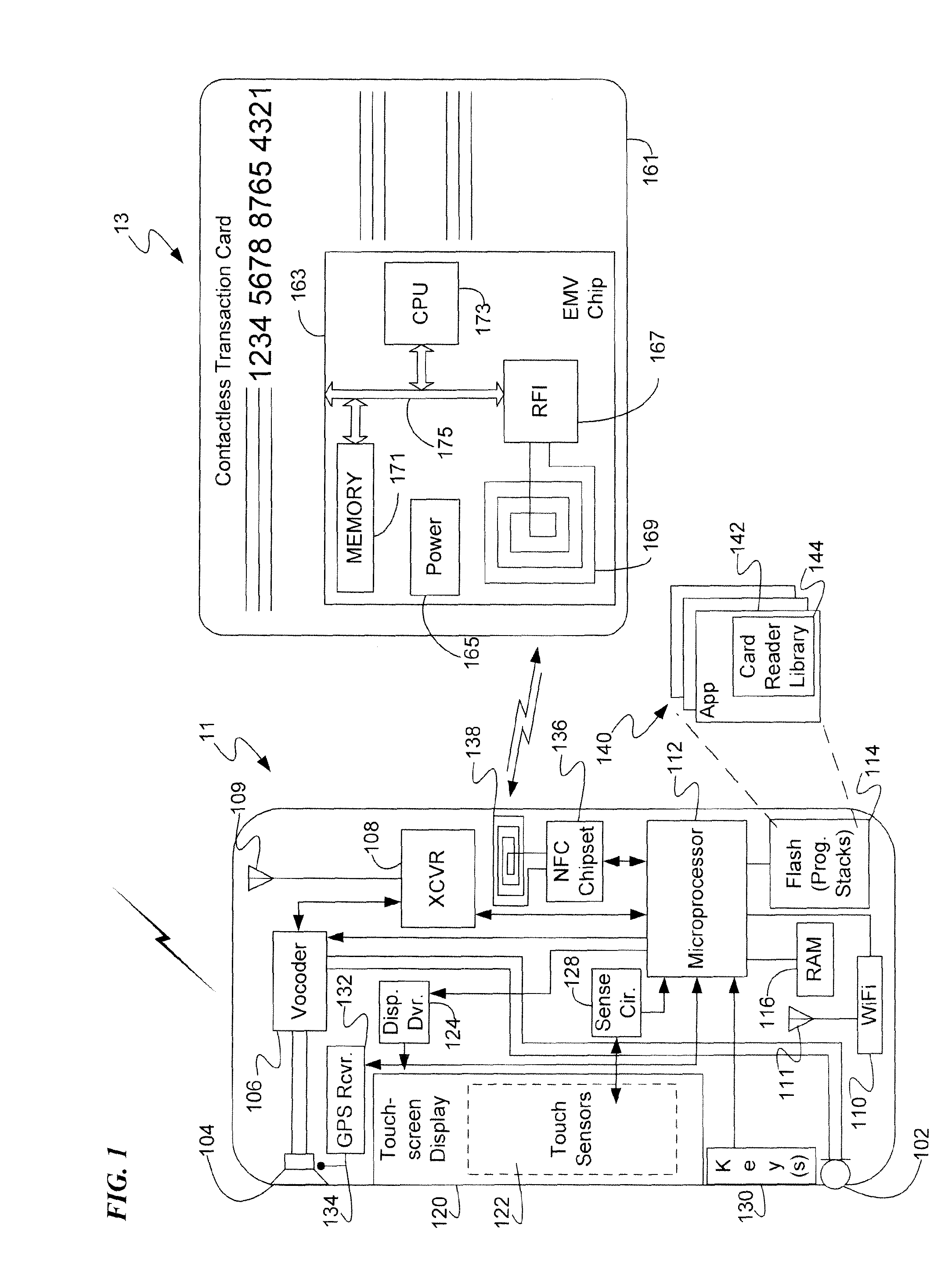Payment or other transaction through mobile device using NFC to access a contactless transaction card