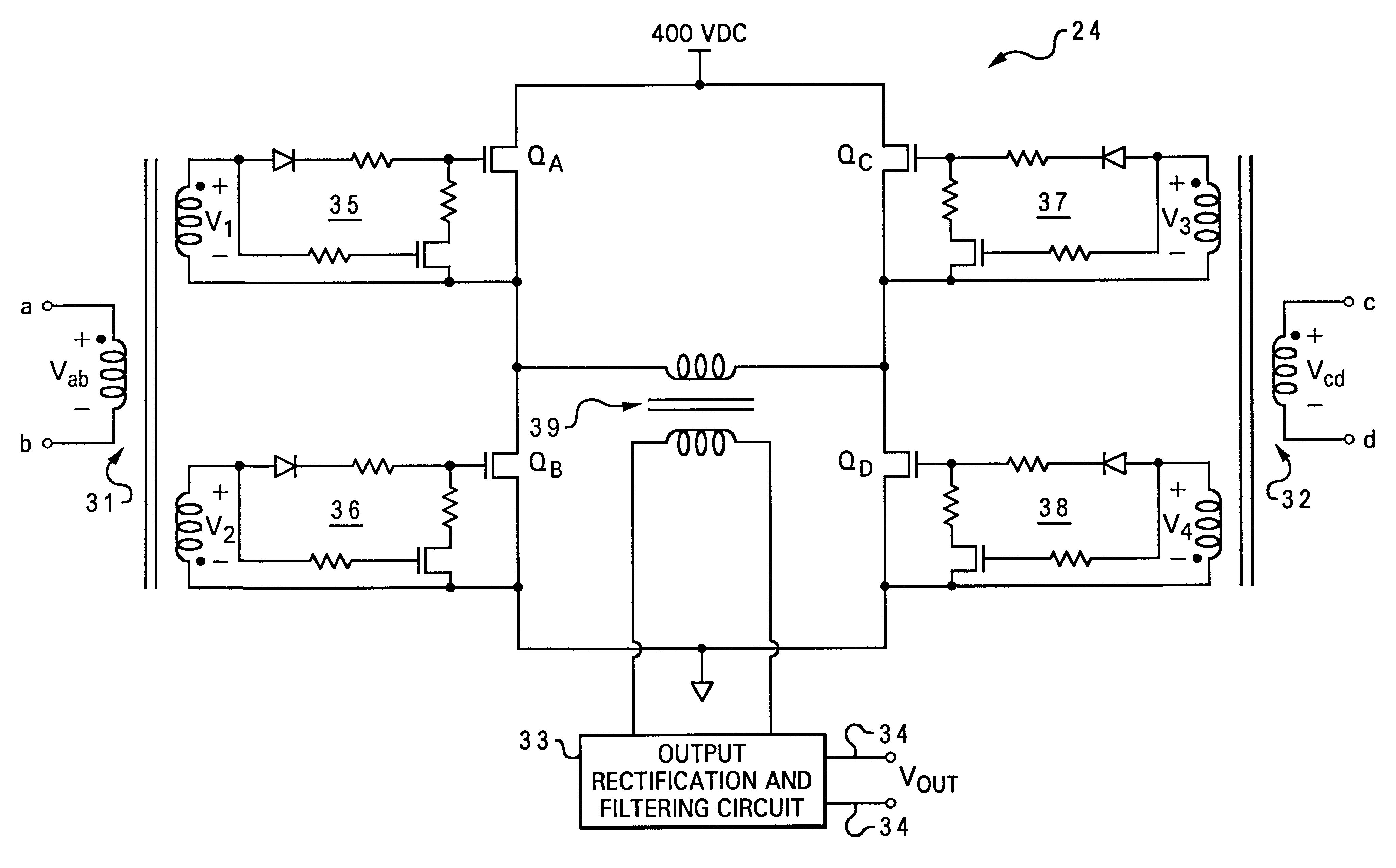 Full-bridge DC-to-DC converter having an unipolar gate drive