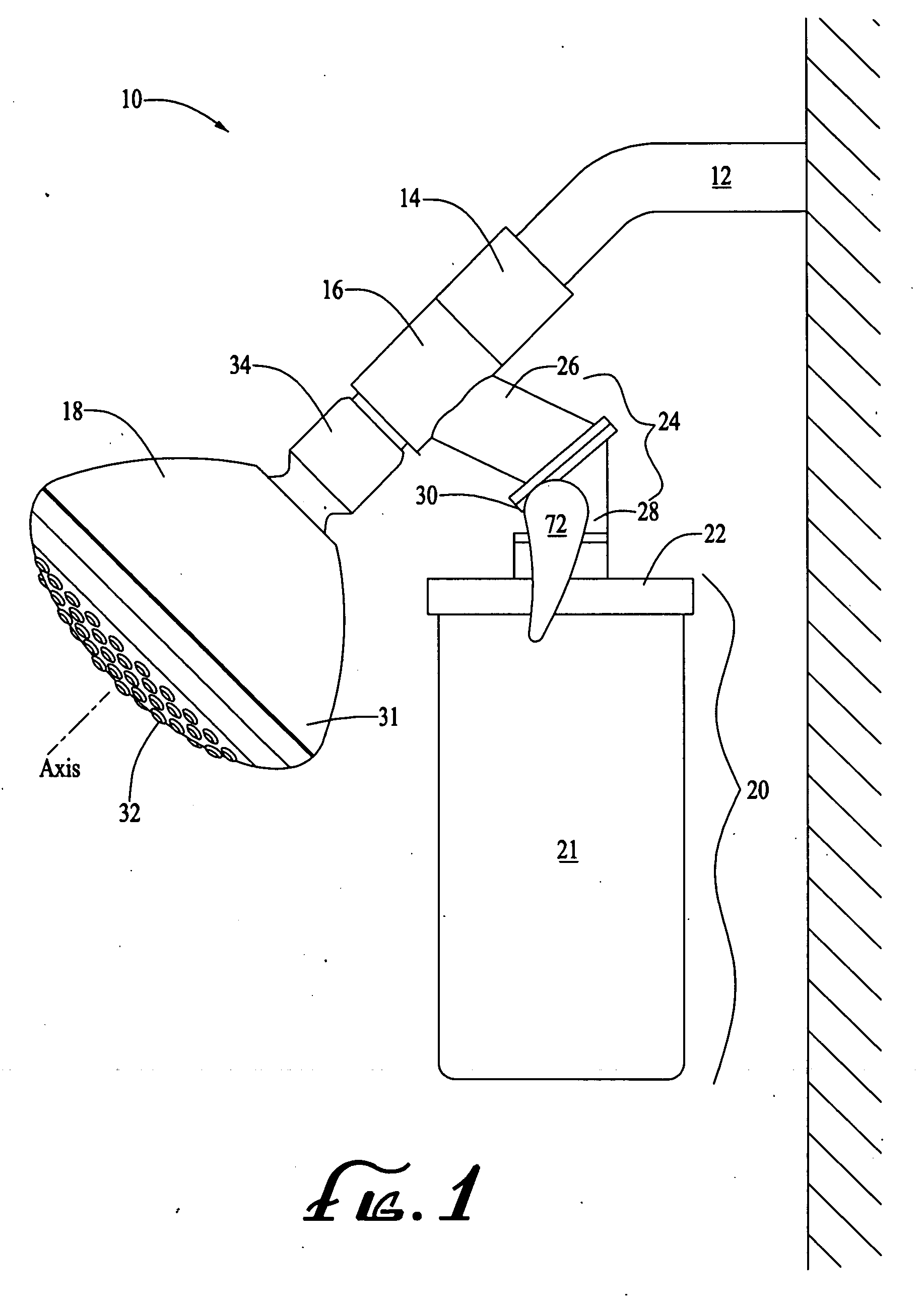 Dispensing system and method for shower arm