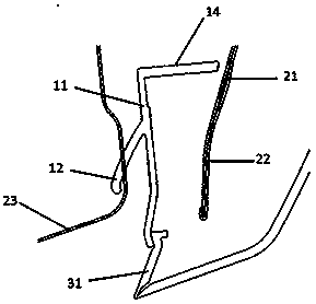 The corner structure of the lower sealing strip of the automobile door and the lower sealing structure of the automobile door