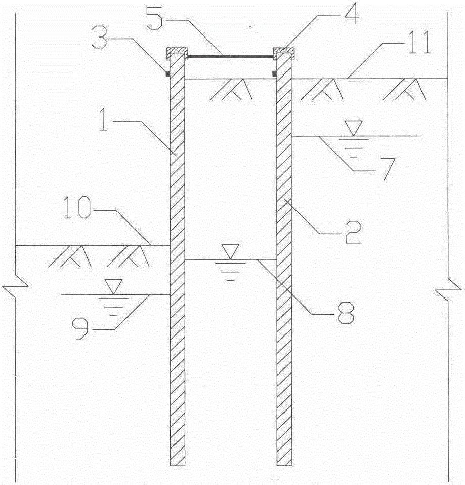 Supporting structure with two rows of steel sheet piles and construction method of supporting structure