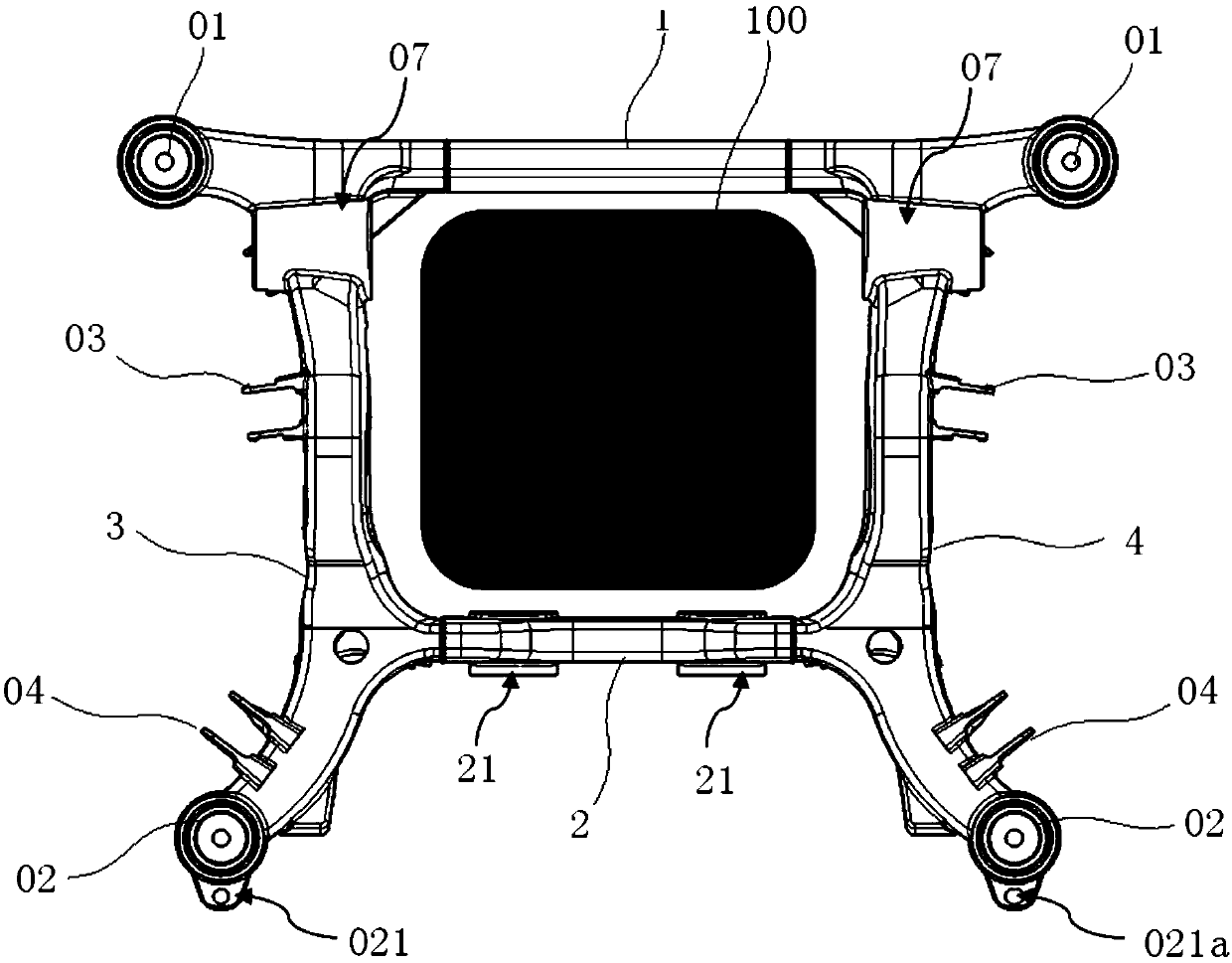 Pure electric vehicle and rear auxiliary frame thereof