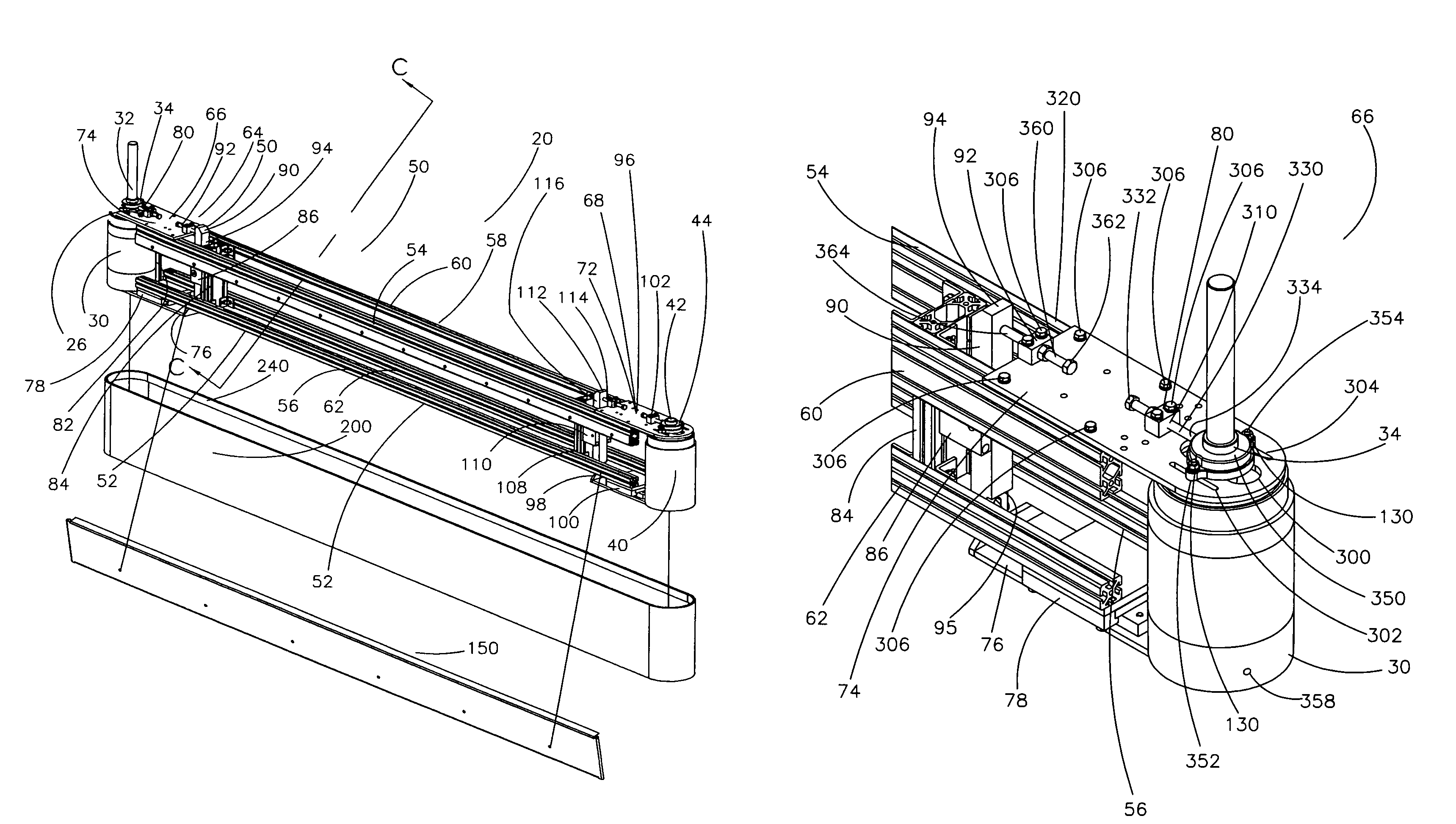 Belt tensioning system for vertical conveyor belt