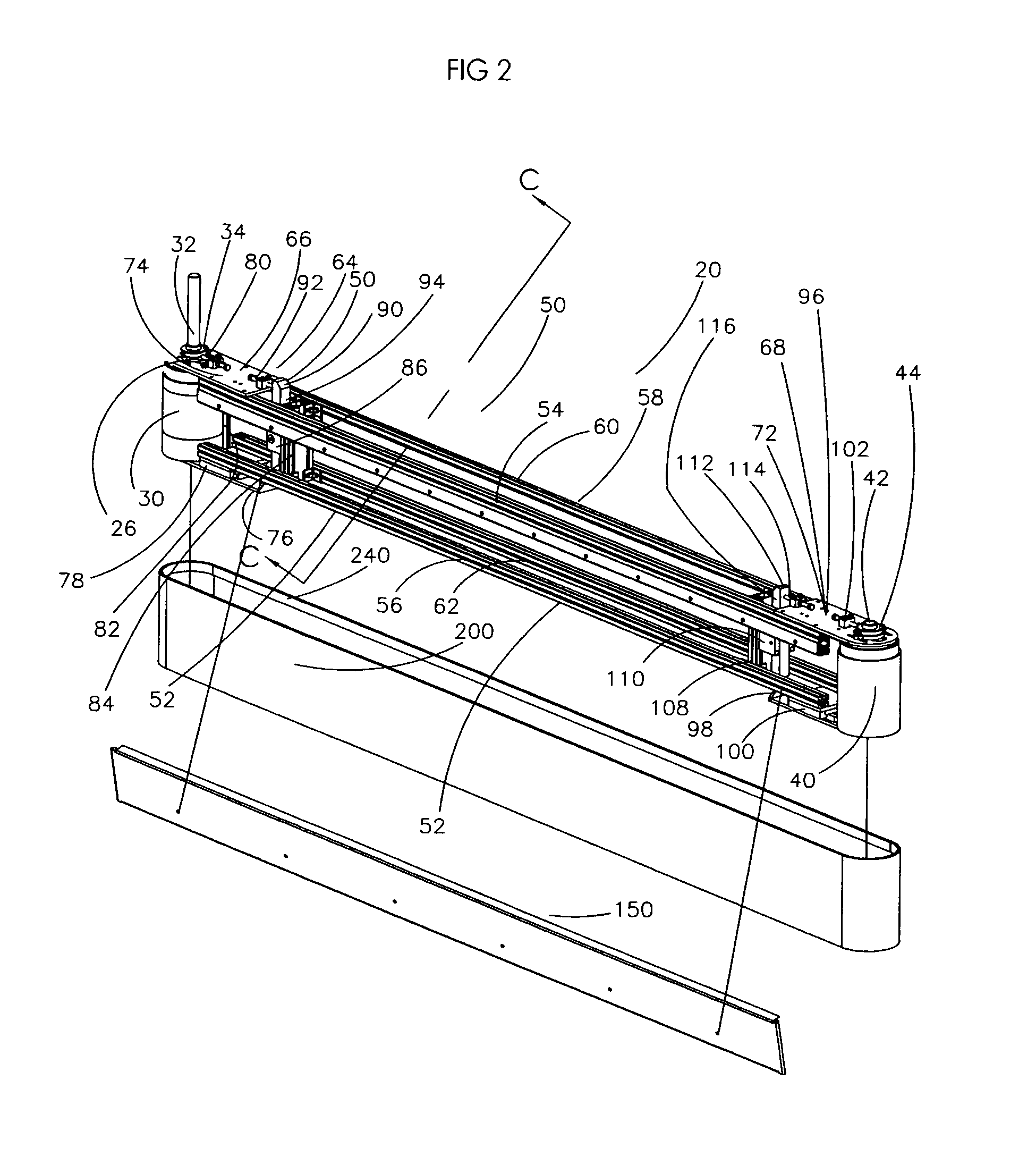 Belt tensioning system for vertical conveyor belt