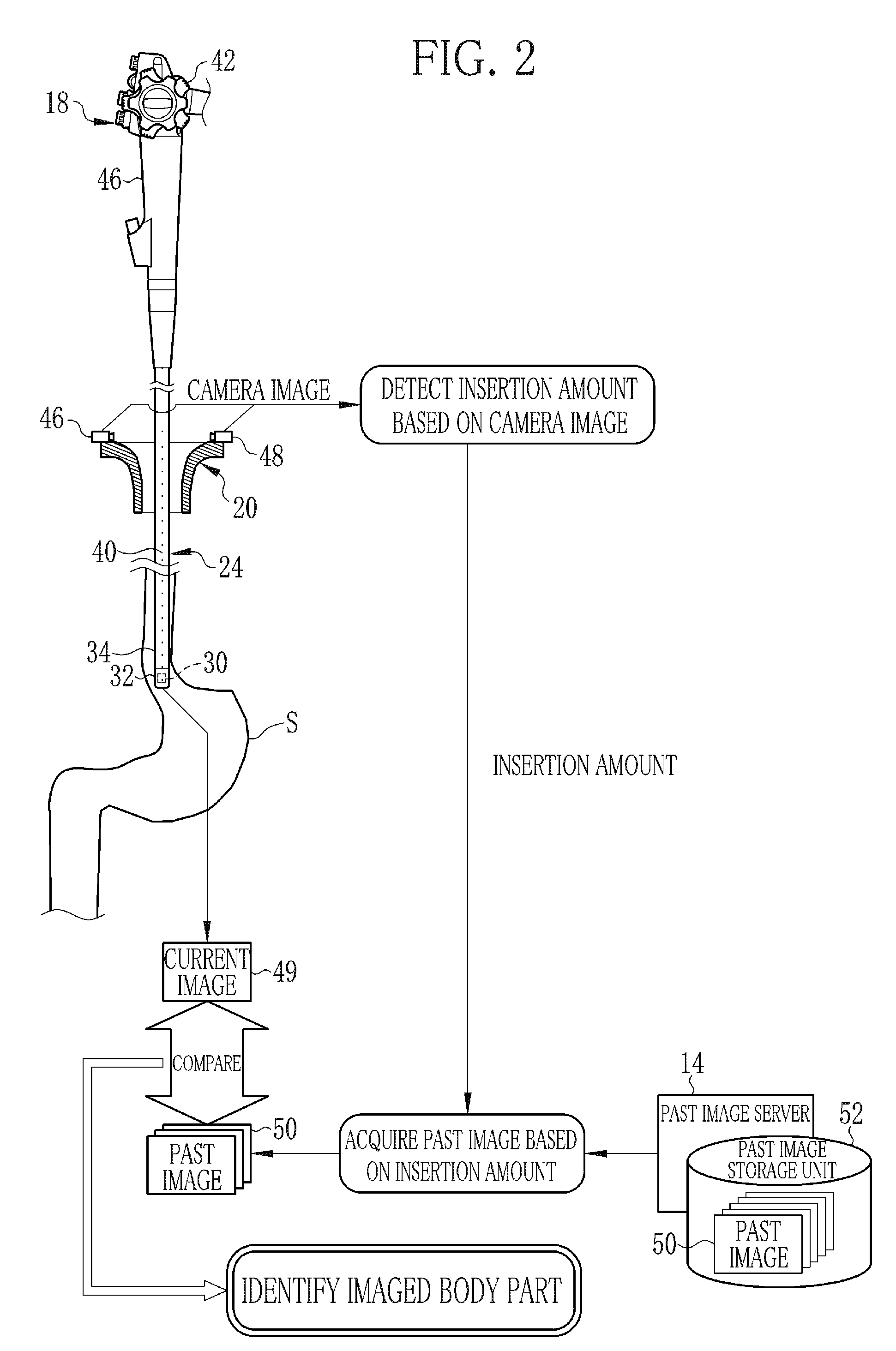 Device, method, and non-transitory computer-readable medium for identifying body part imaged by endoscope