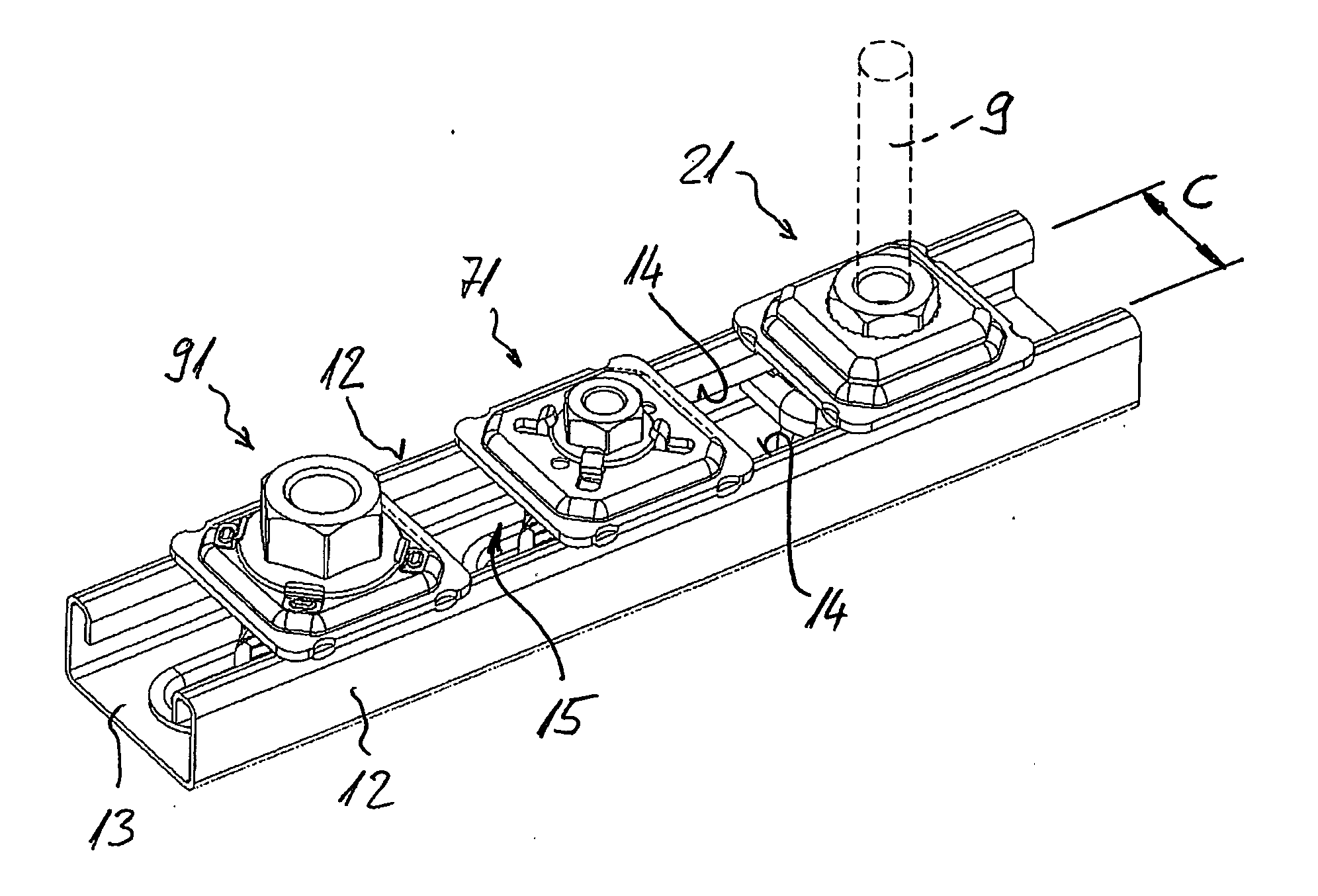 Fastener for arranging a rod element on a mounting channel