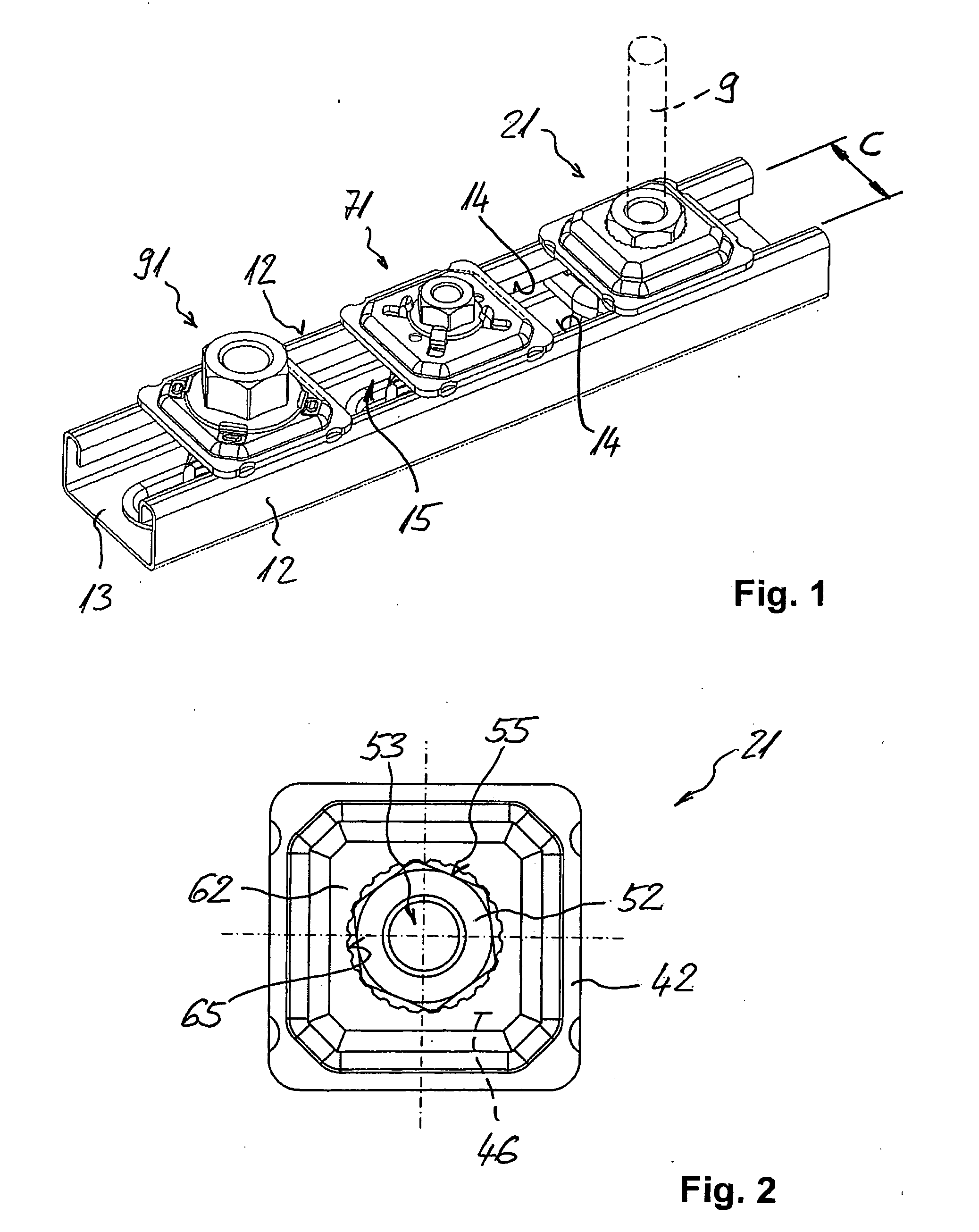 Fastener for arranging a rod element on a mounting channel