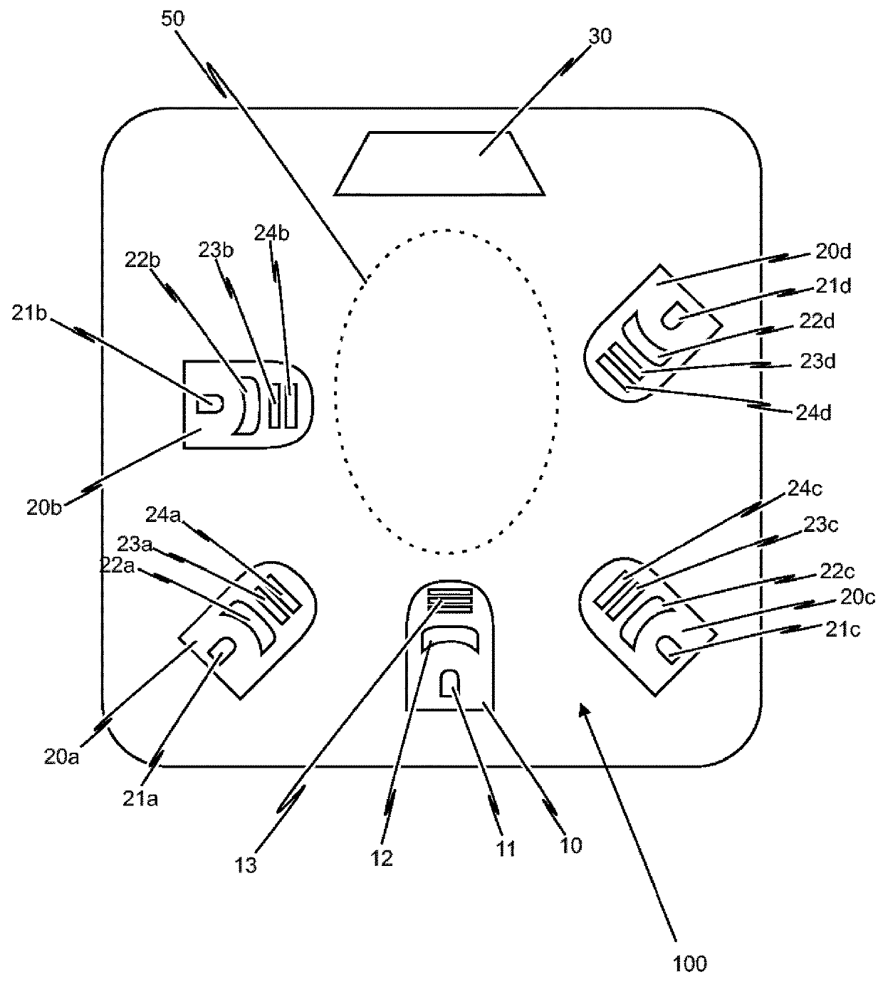 Assembly for attenuating impinging light of a beam of radiation