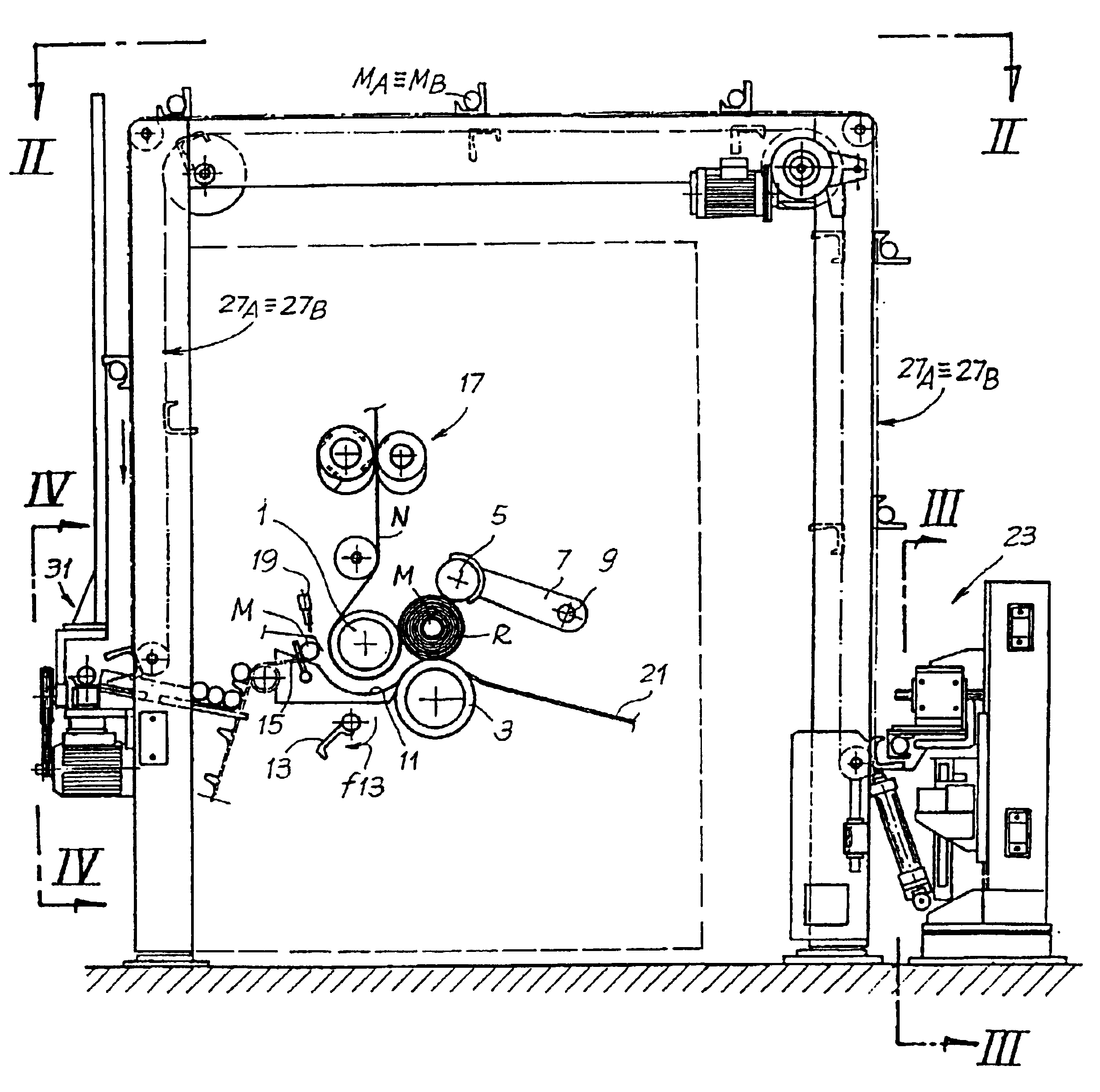 Rewinding machine and method for winding up rolls of weblike material on extractable mandrels