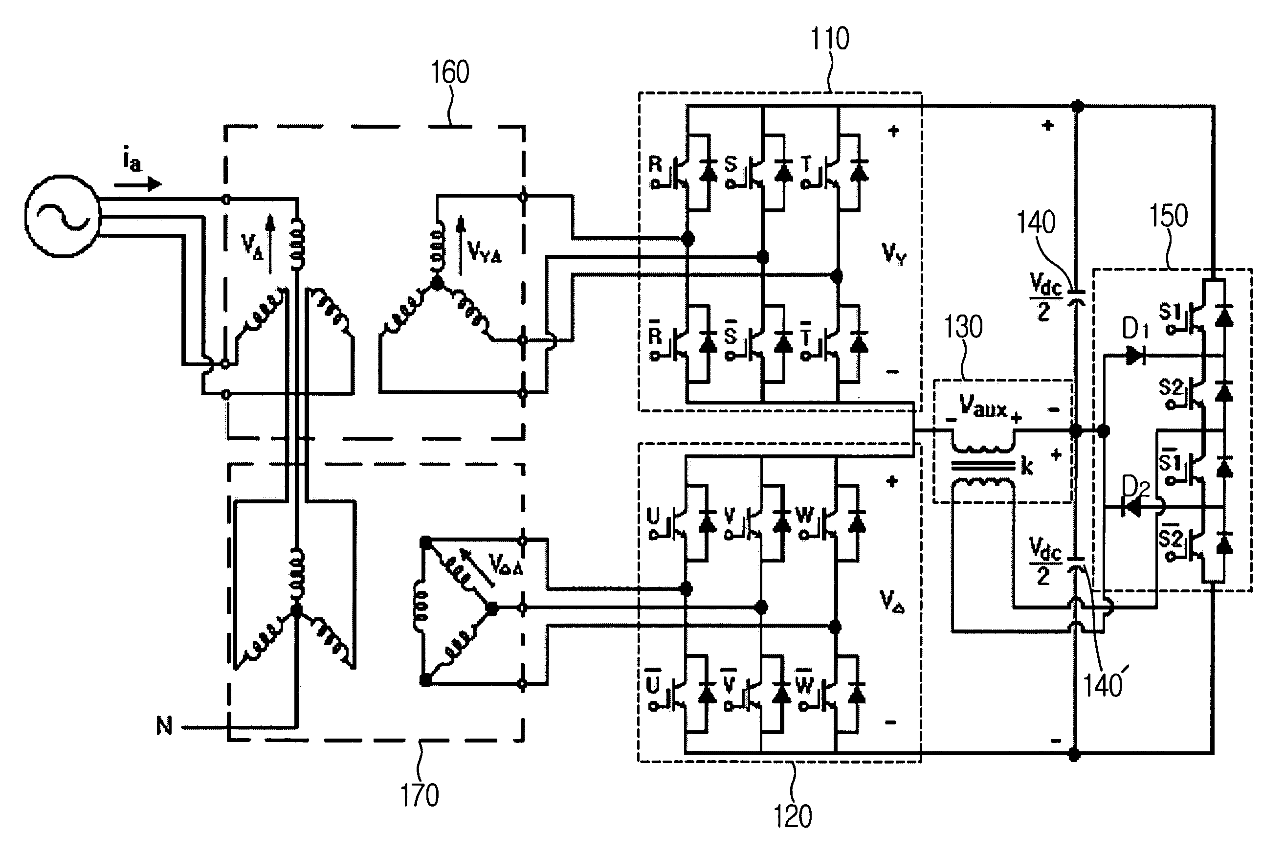 DC power transmission system of voltage source converter using pulse-interleaving auxiliary circuit