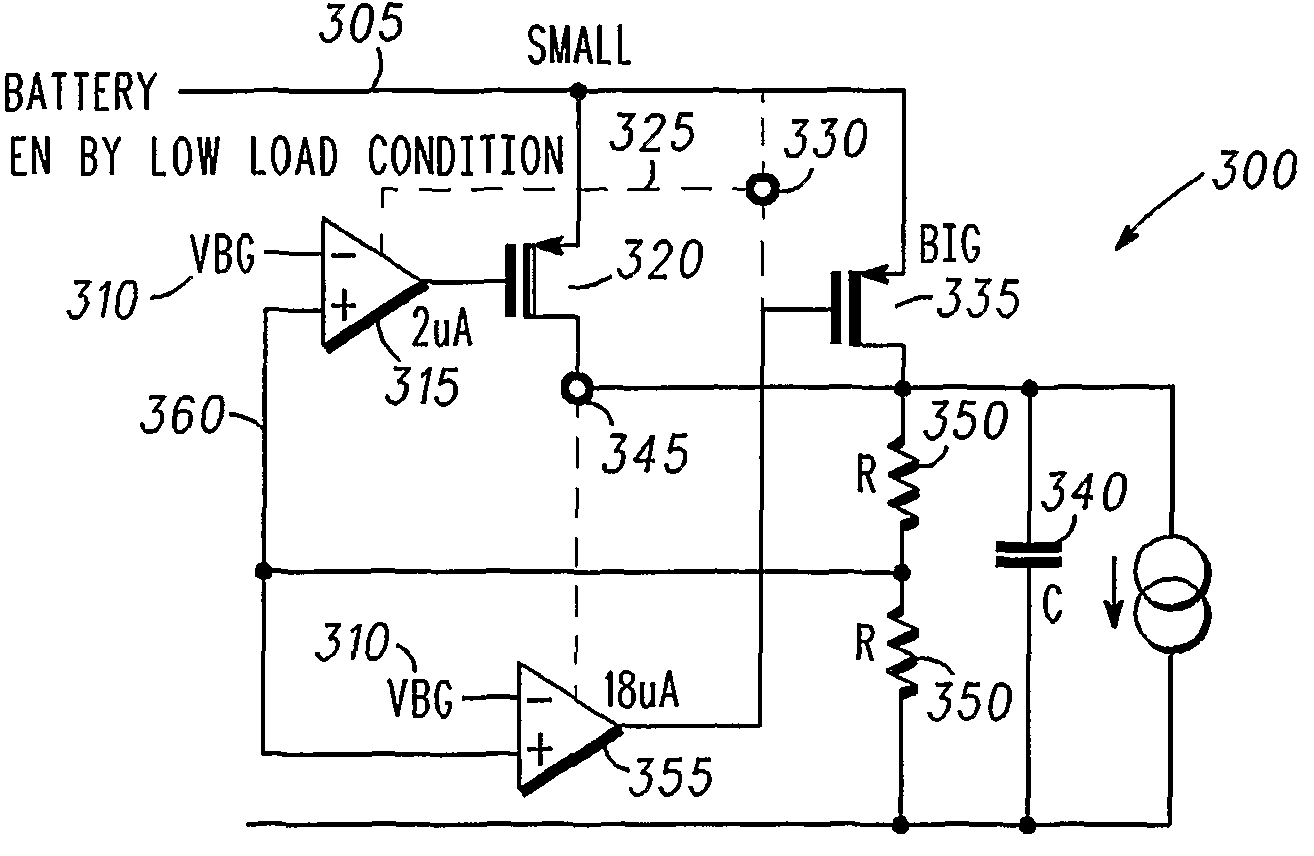 Voltage regulator with pass transistors carrying different ratios of the total load current and method of operation therefor