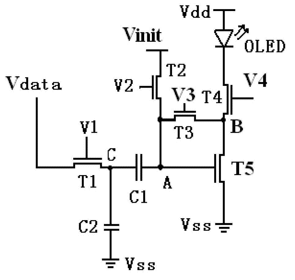 Pixel circuit of active organic electroluminescent display and programming method of pixel circuit