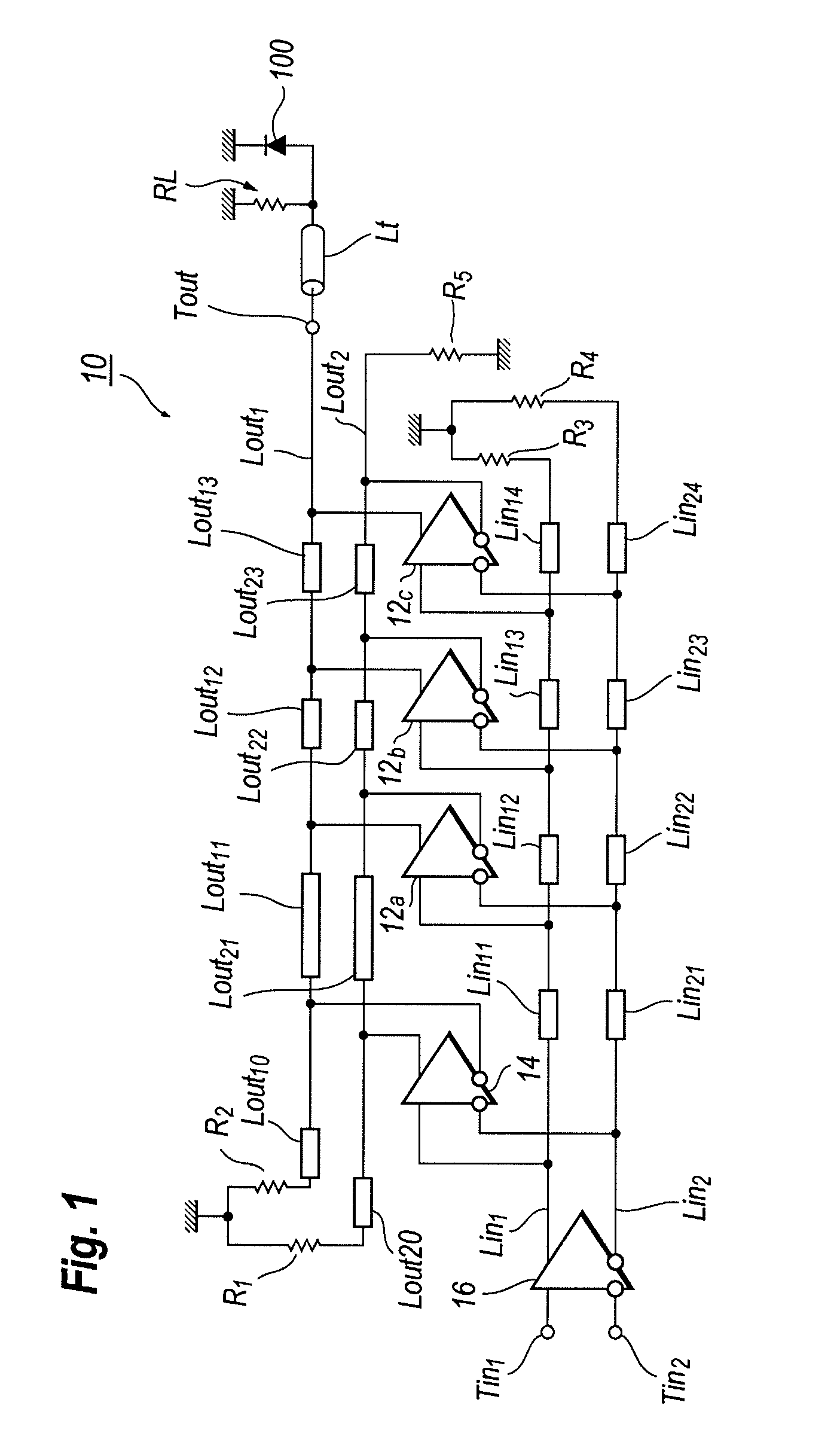 Traveling wave amplifier with pre-emphasis function